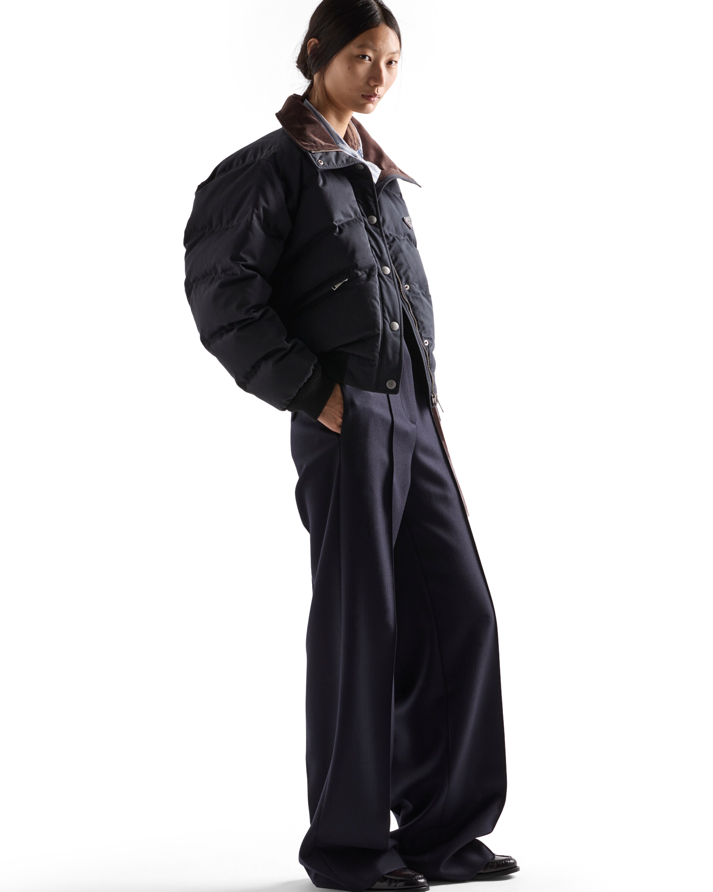 Prada Cropped Compact Poplin Down Jacket In Black