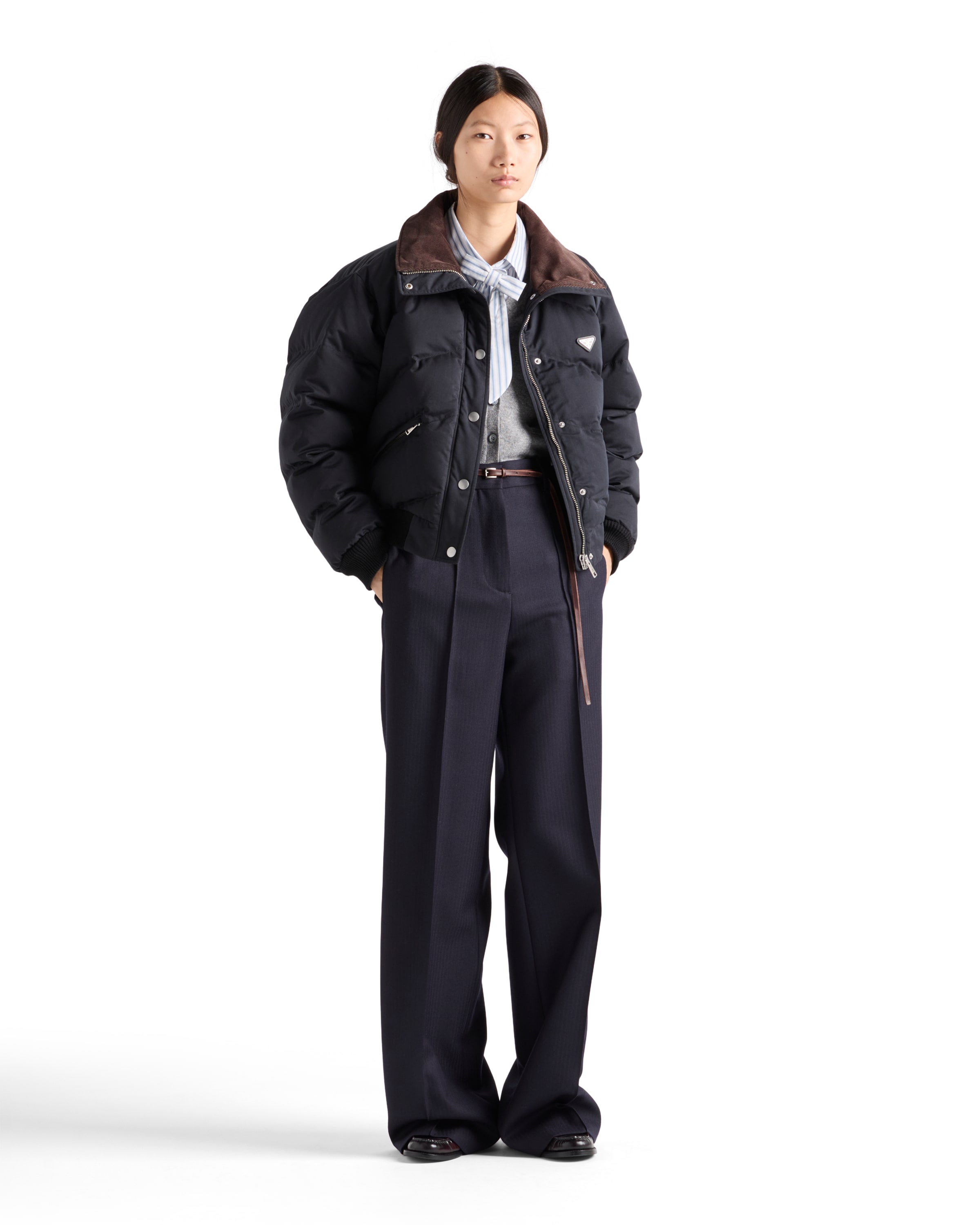 Prada Cropped Compact Poplin Down Jacket In Black