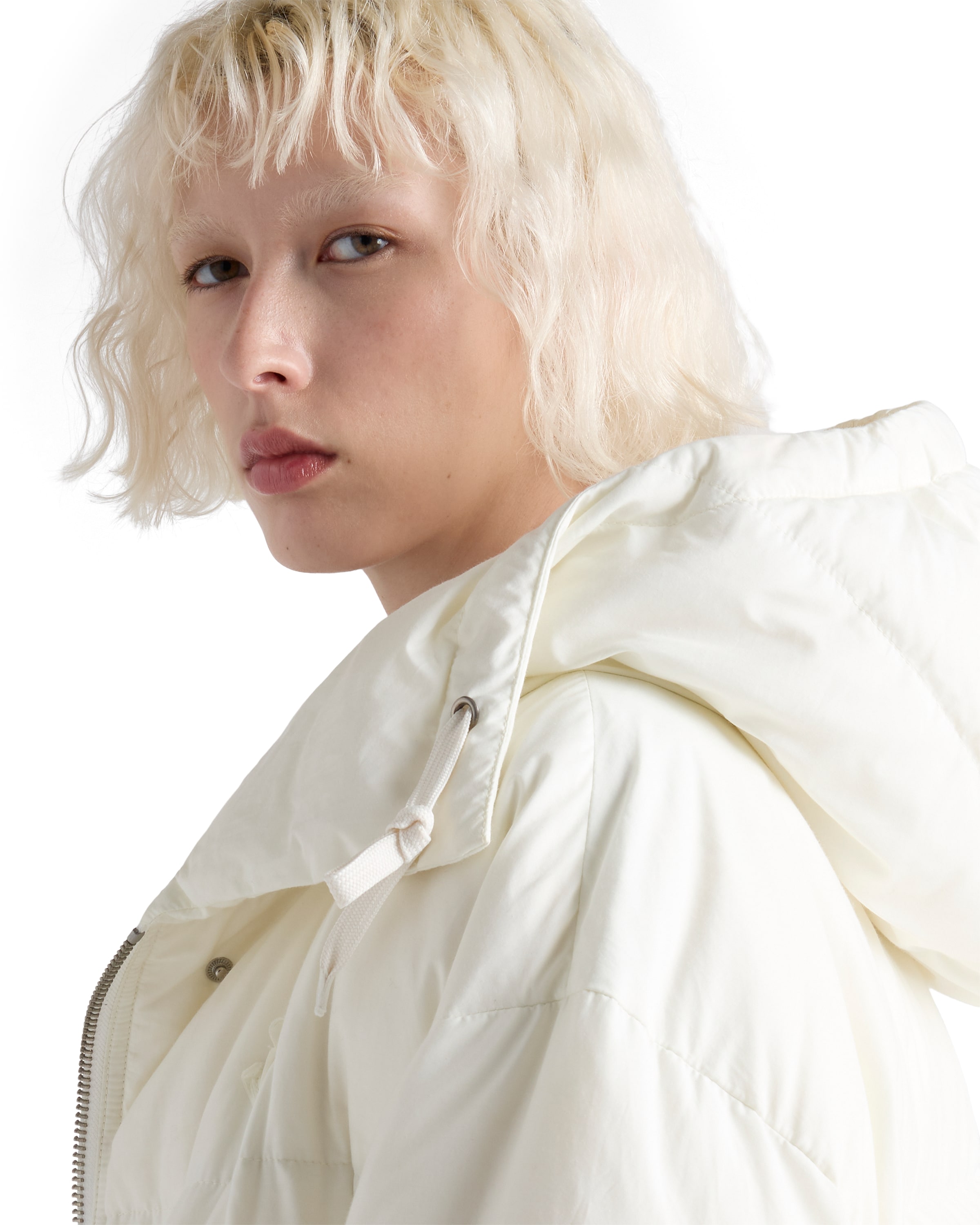 Prada Drawstring Hooded Down Jacket In White