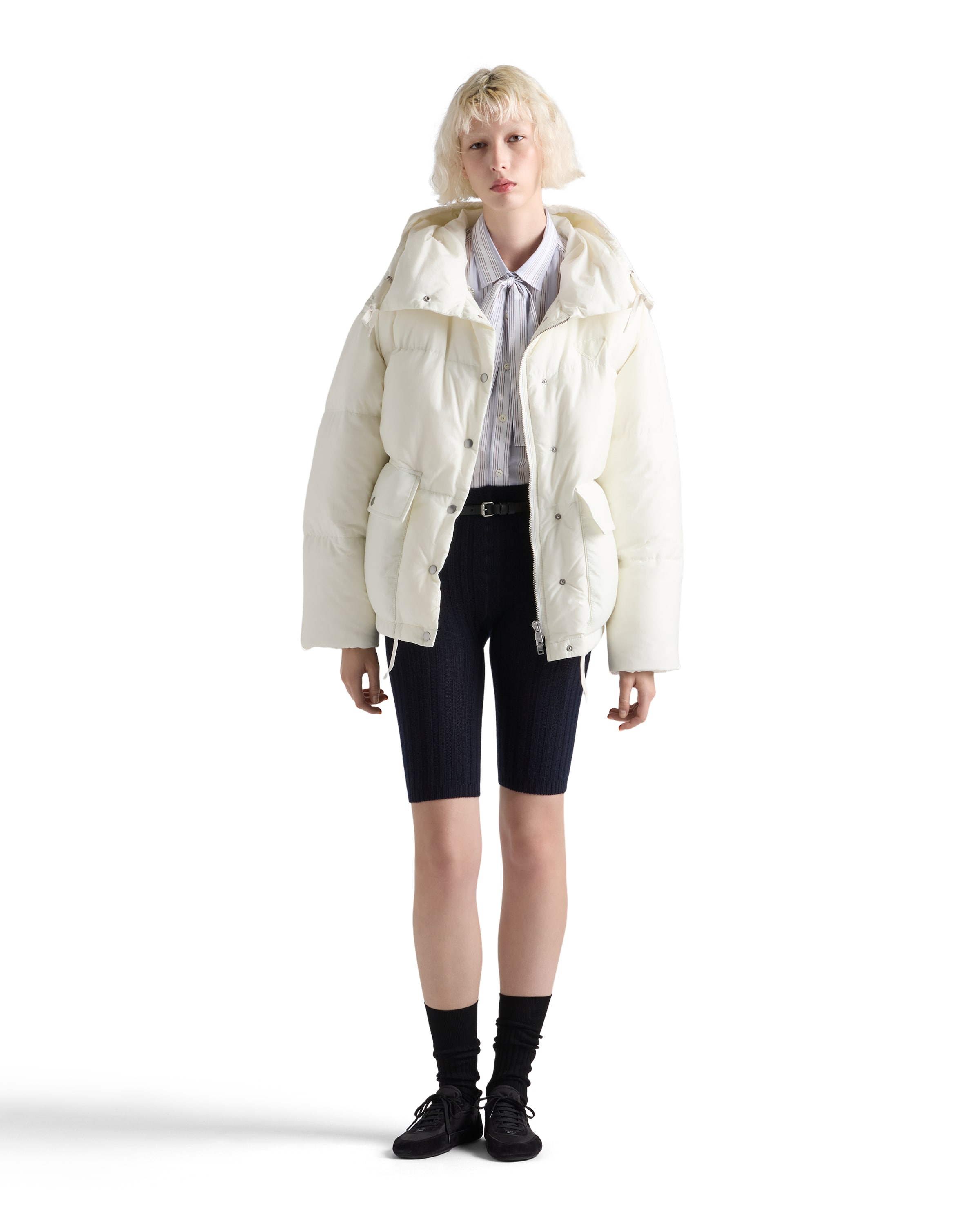 Prada Drawstring Hooded Down Jacket In White