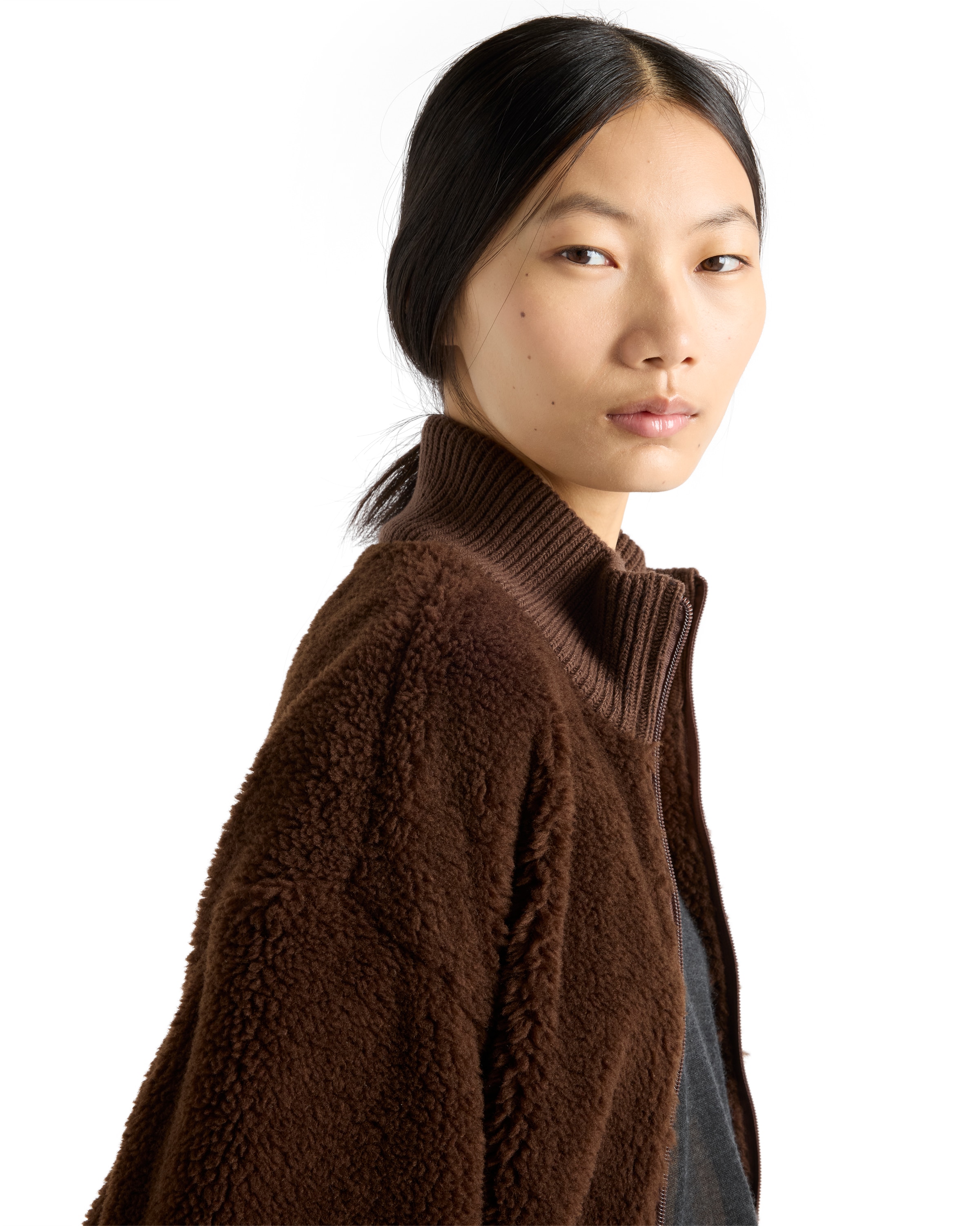 Prada Virgin Wool Bomber With Mini Logo In Brown