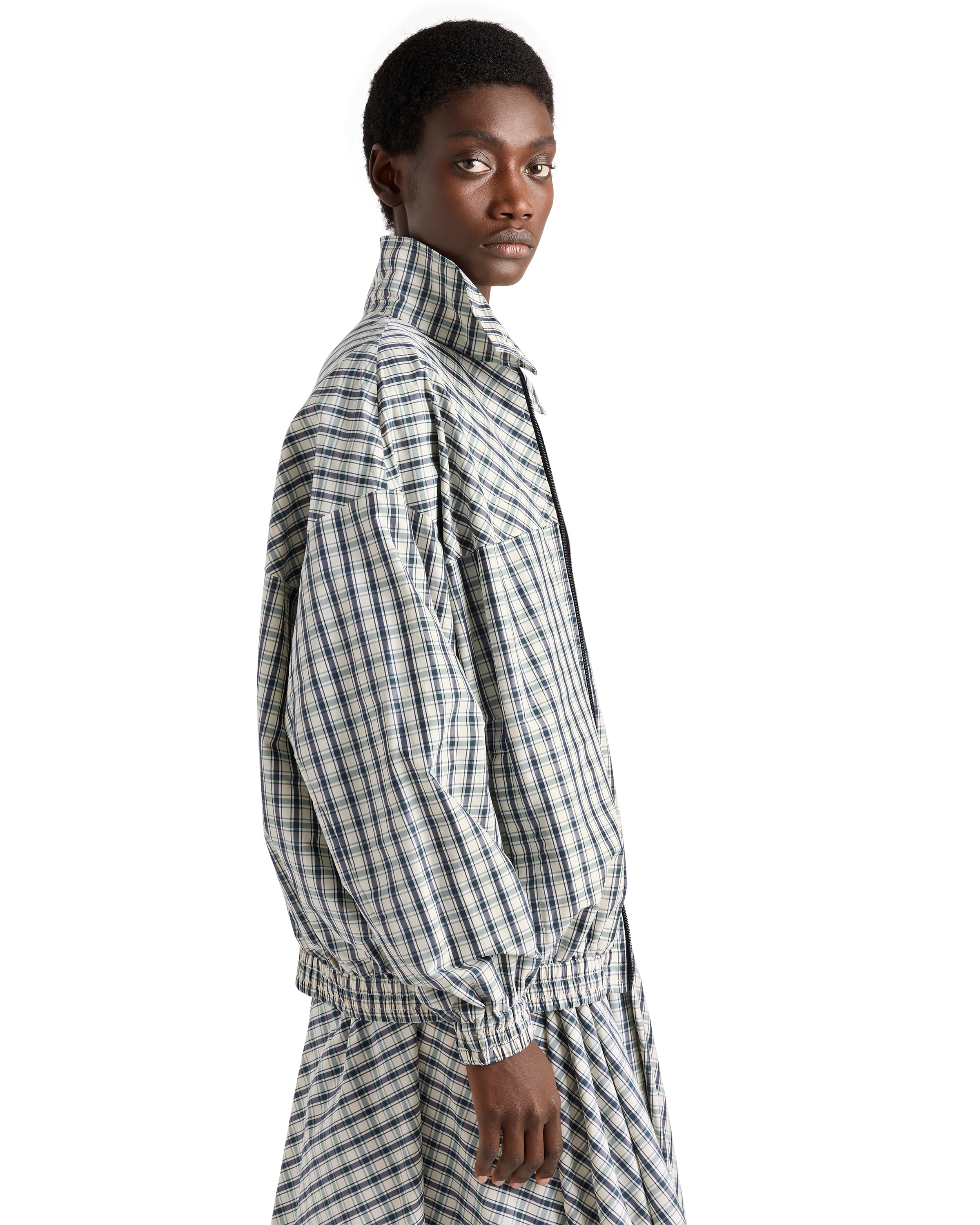 Prada Jacket High Collar Elastic Cuffs Hem In Blue