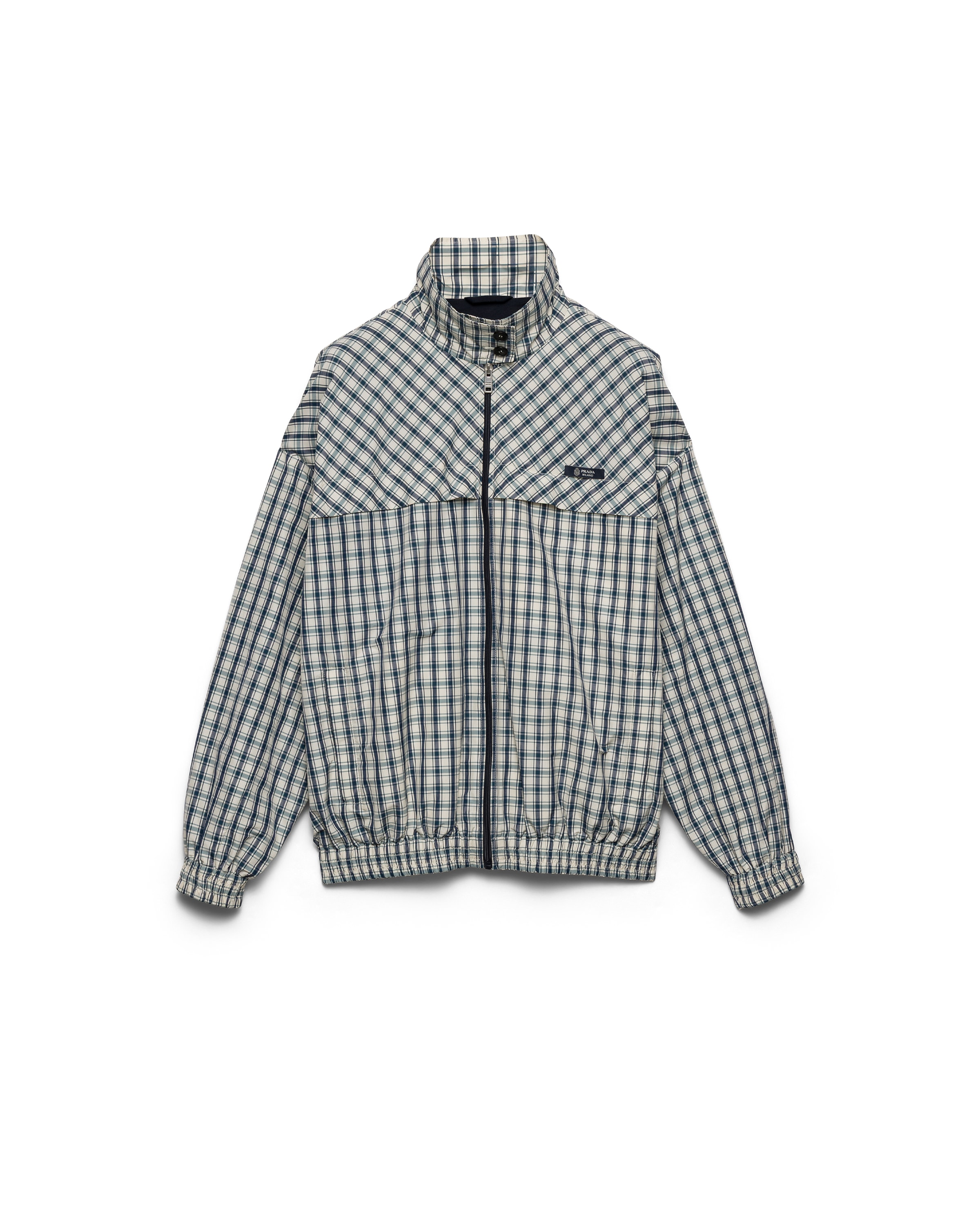Prada Jacket High Collar Elastic Cuffs Hem In Blue