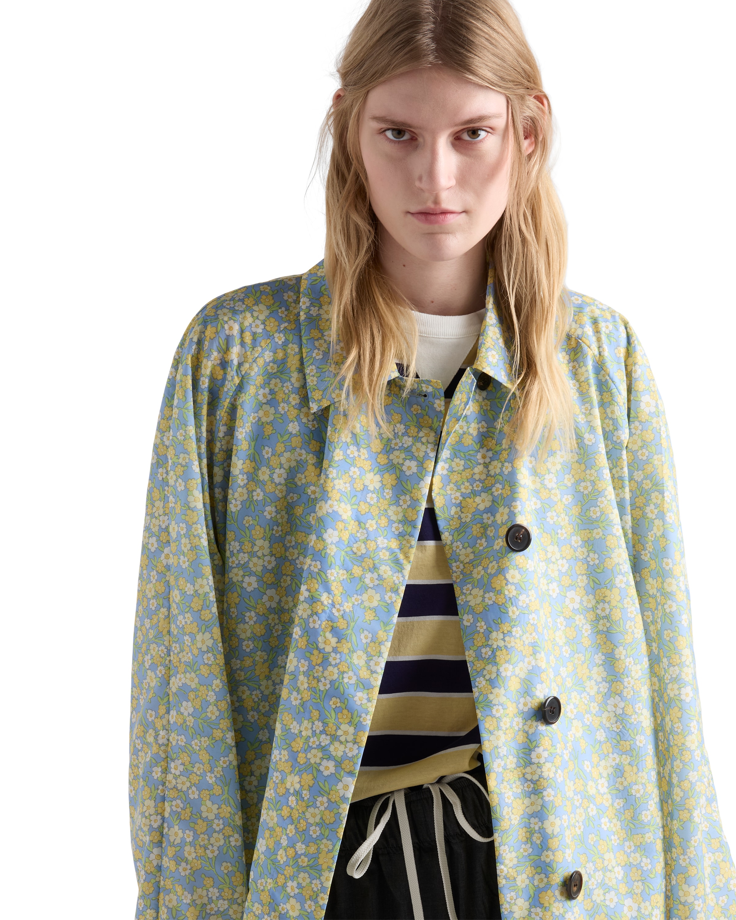 Prada Floral-printed Long-sleeved Coat In Multi