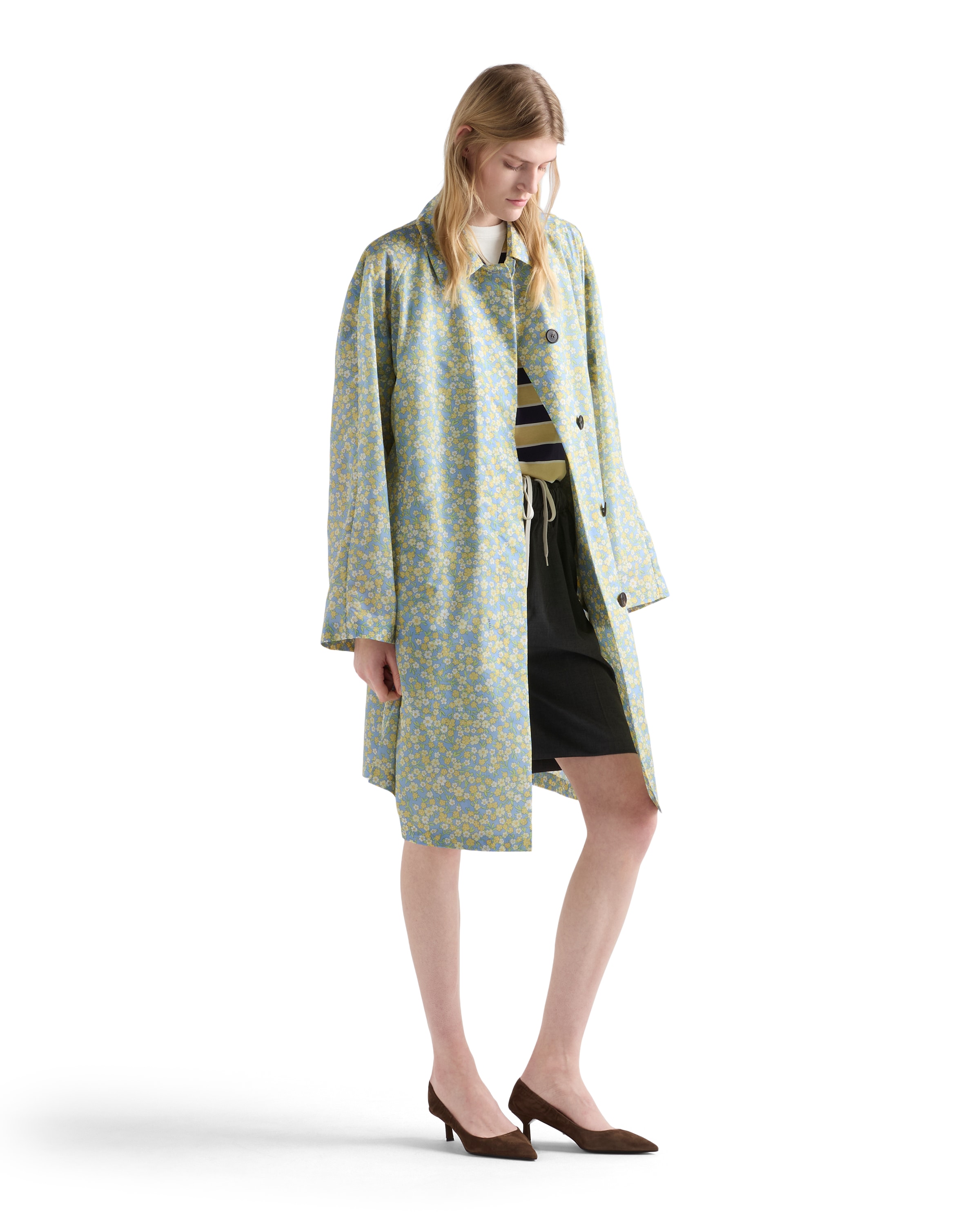 Prada Floral-printed Long-sleeved Coat In Multi