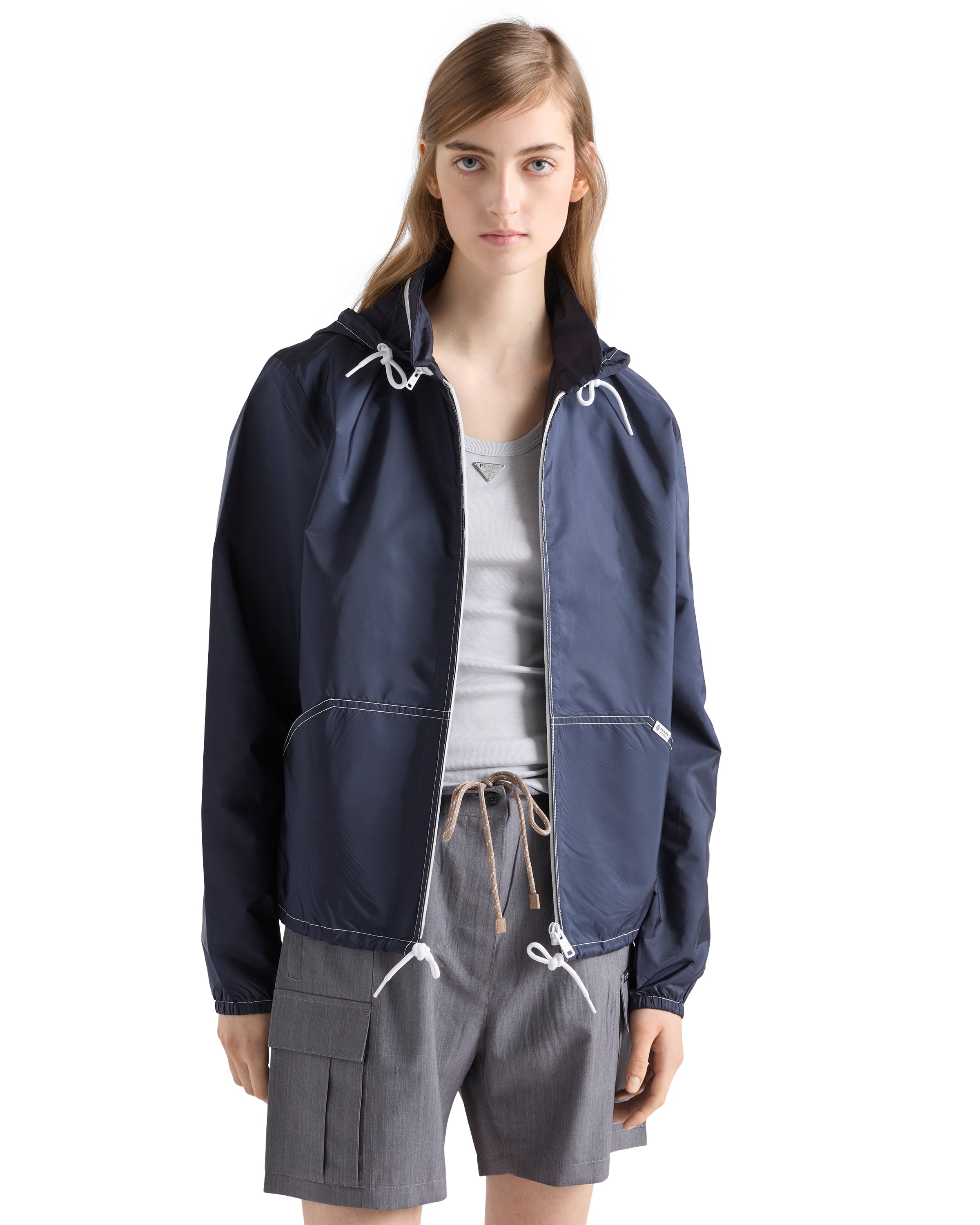 Prada Womens  Lightweight Re-nylon Blouson Jacket In Blue