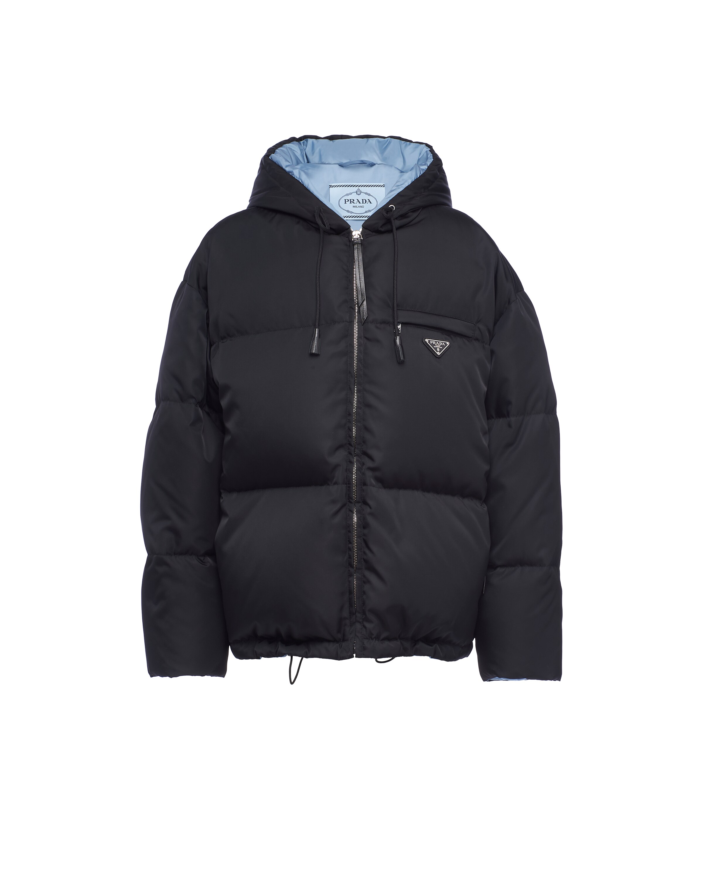 Prada Doudoune À Capuche En Gabardine Re-nylon, Femme, Noir, Taille 44