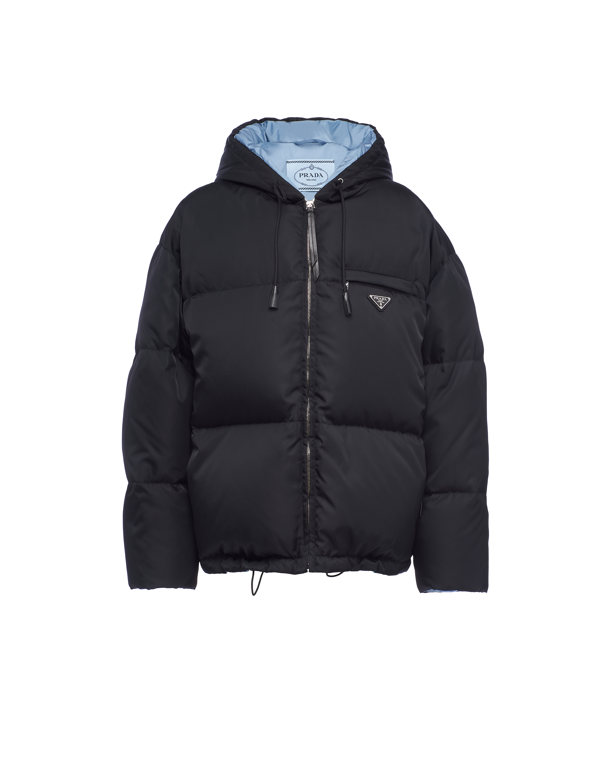 Prada Re-nylon Gabardine Hooded Down Jacket In Black