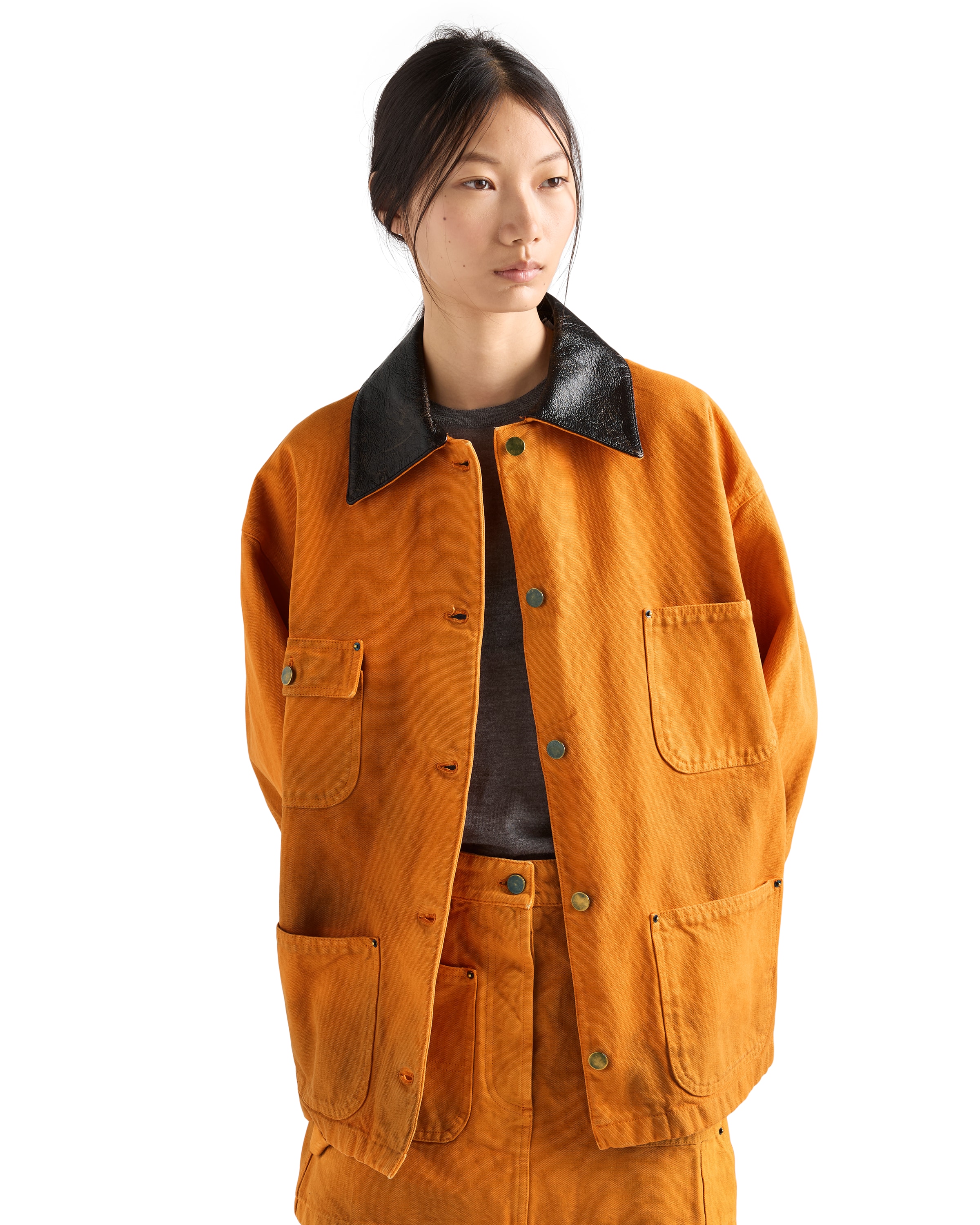 Prada Long-sleeved Button-up Jacket In Brown
