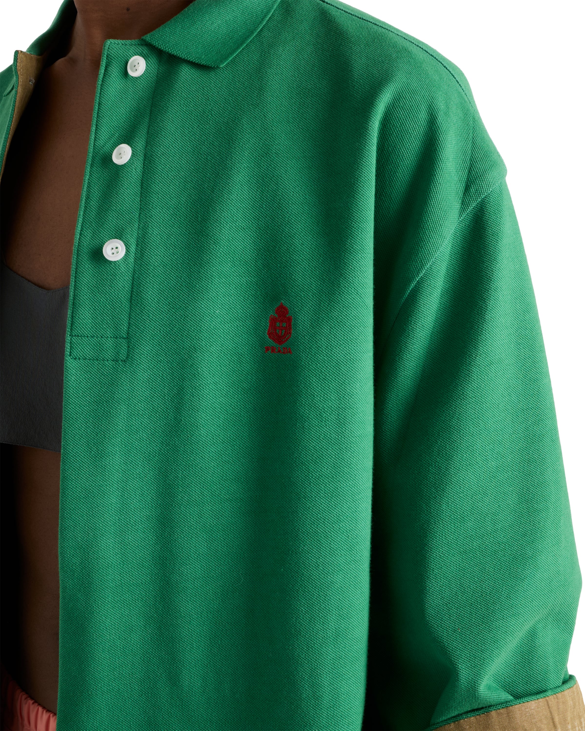 Prada Bicolor Polyethylene Biker Jacket In Green