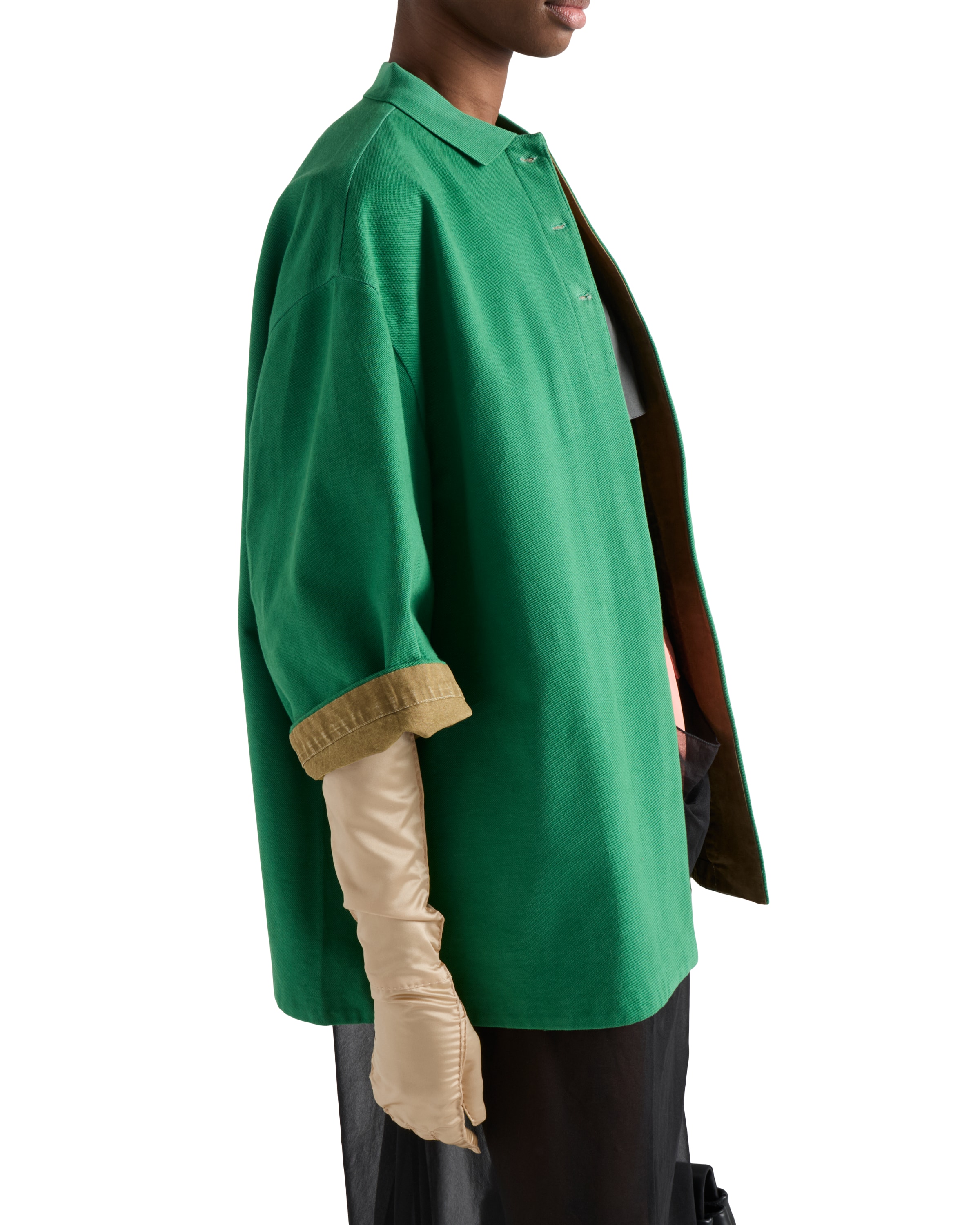 Prada Bicolor Polyethylene Biker Jacket In Green