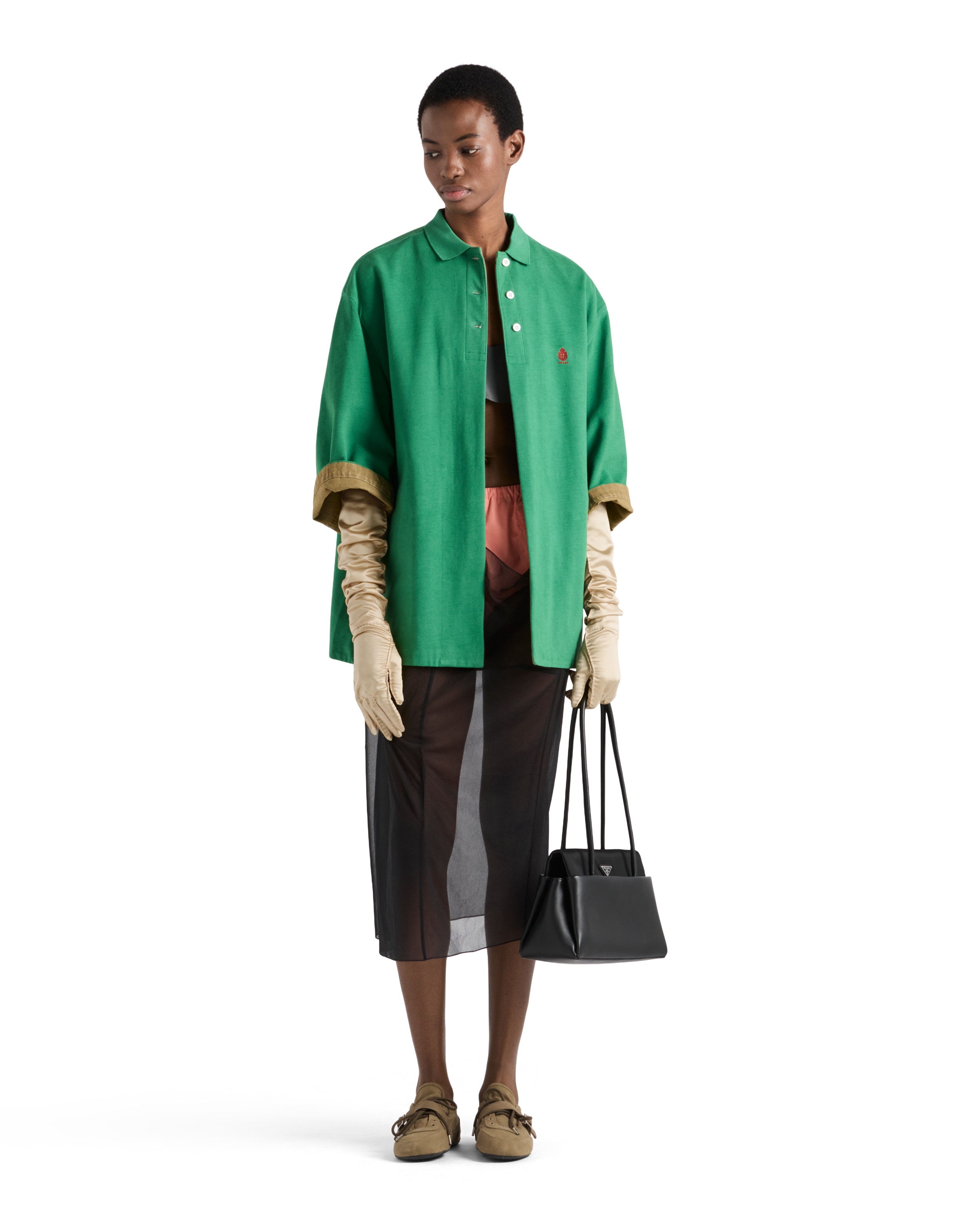 Prada Bicolor Polyethylene Biker Jacket In Green