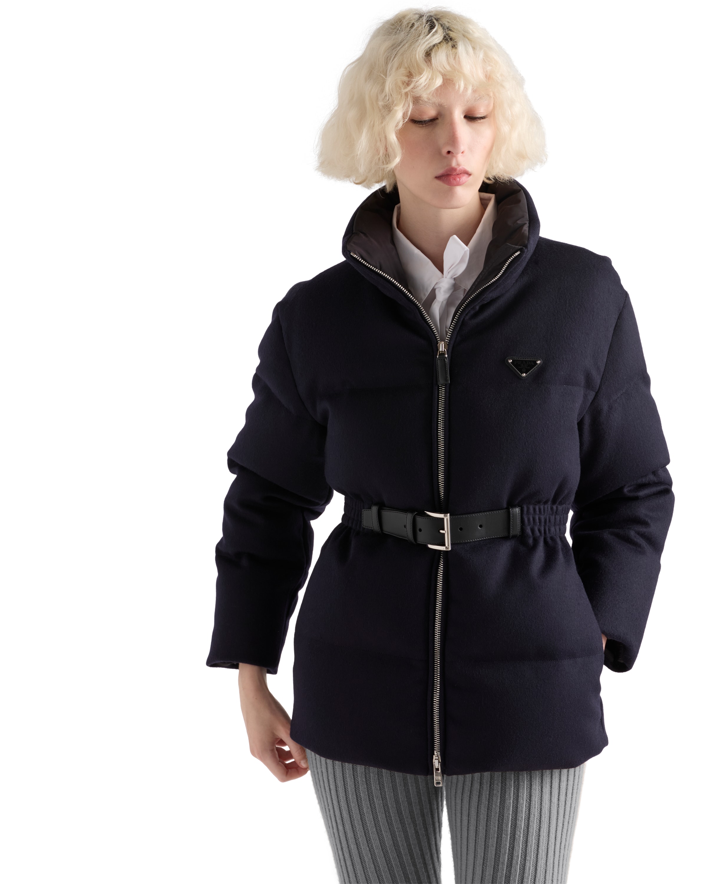 Prada Womens Blue Loden Belted Shell-down Puffer Jacket In Blue