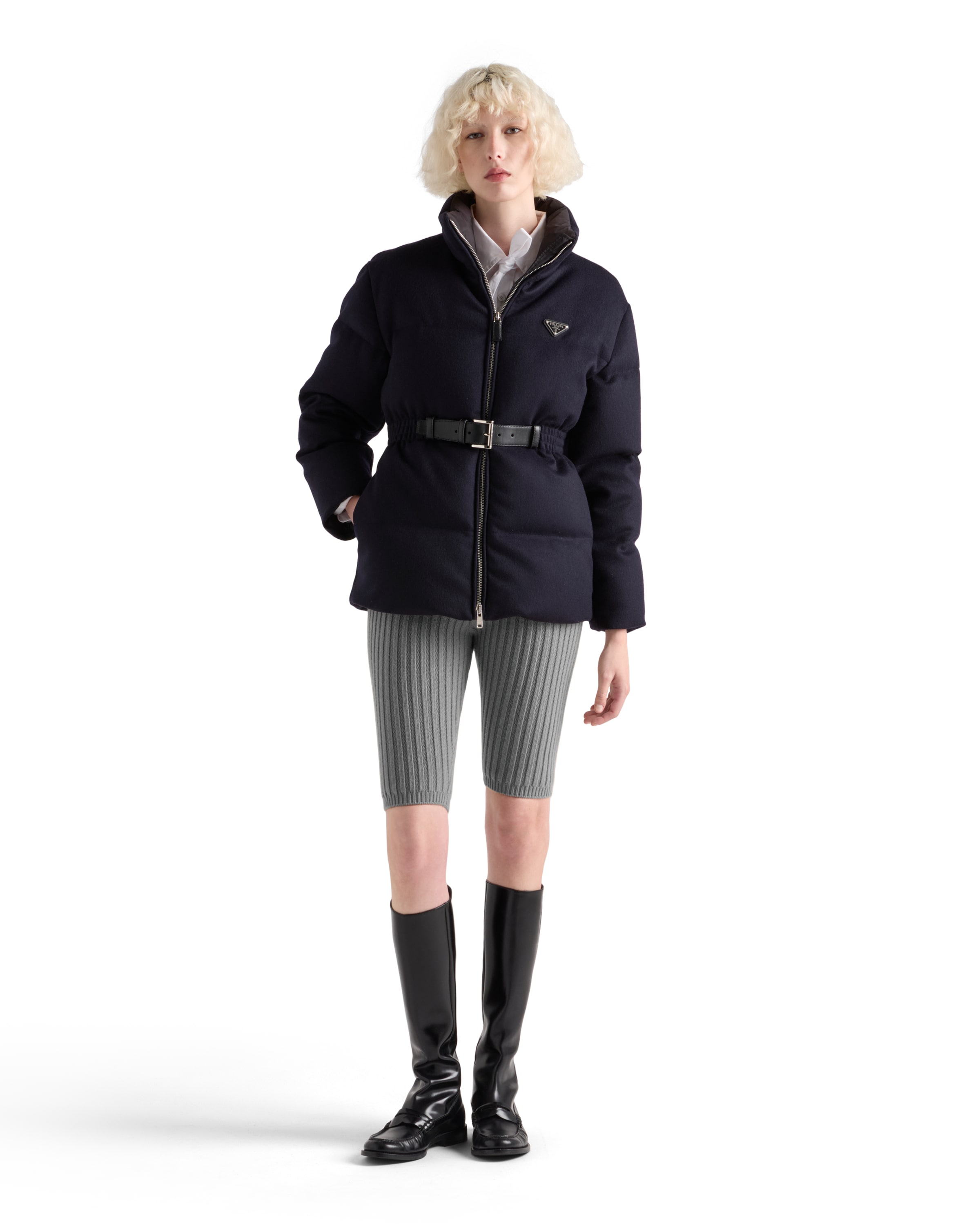 Prada Womens Blue Loden Belted Shell-down Puffer Jacket In Blue