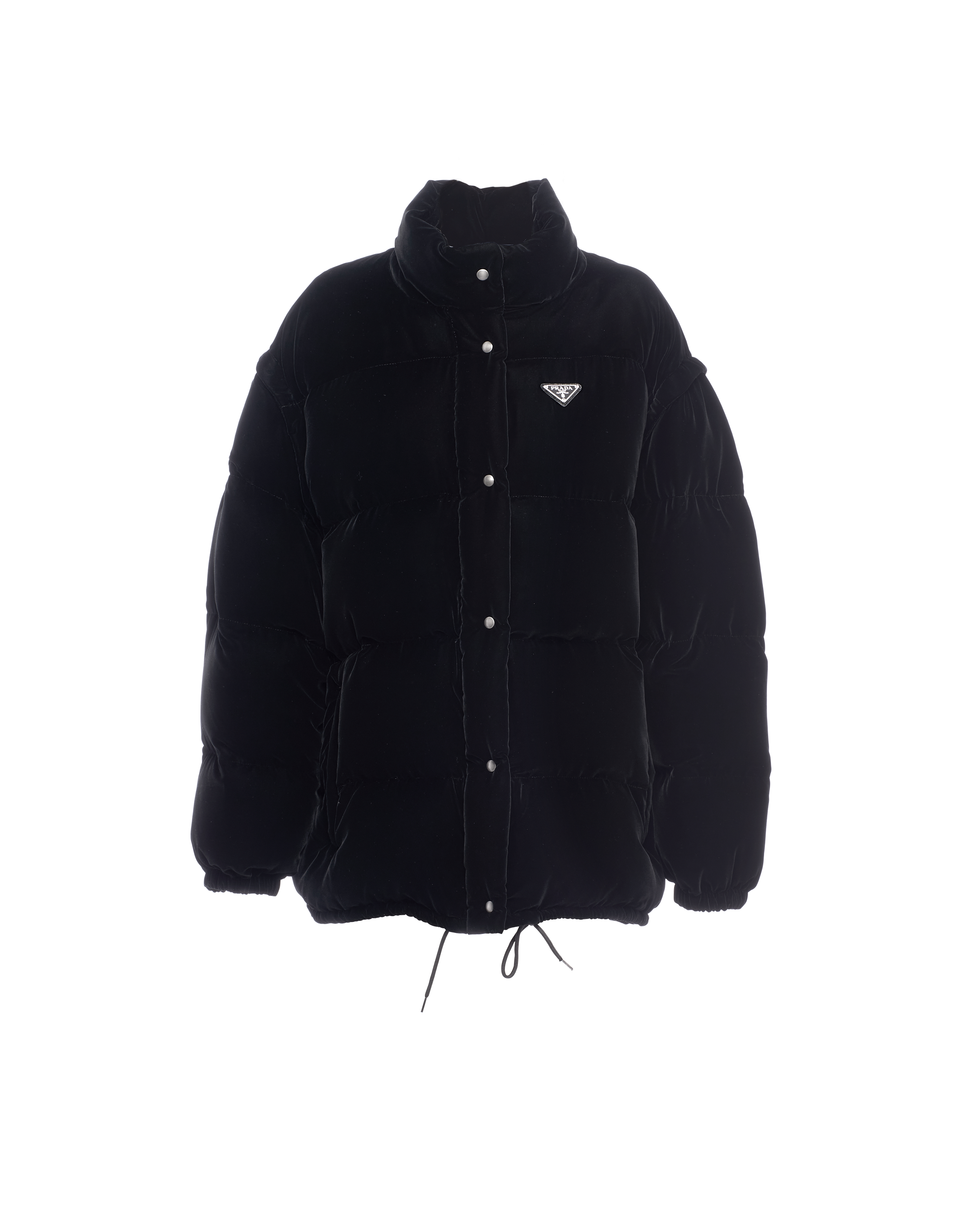 Shop Prada Convertible Velvet Down Jacket In Black