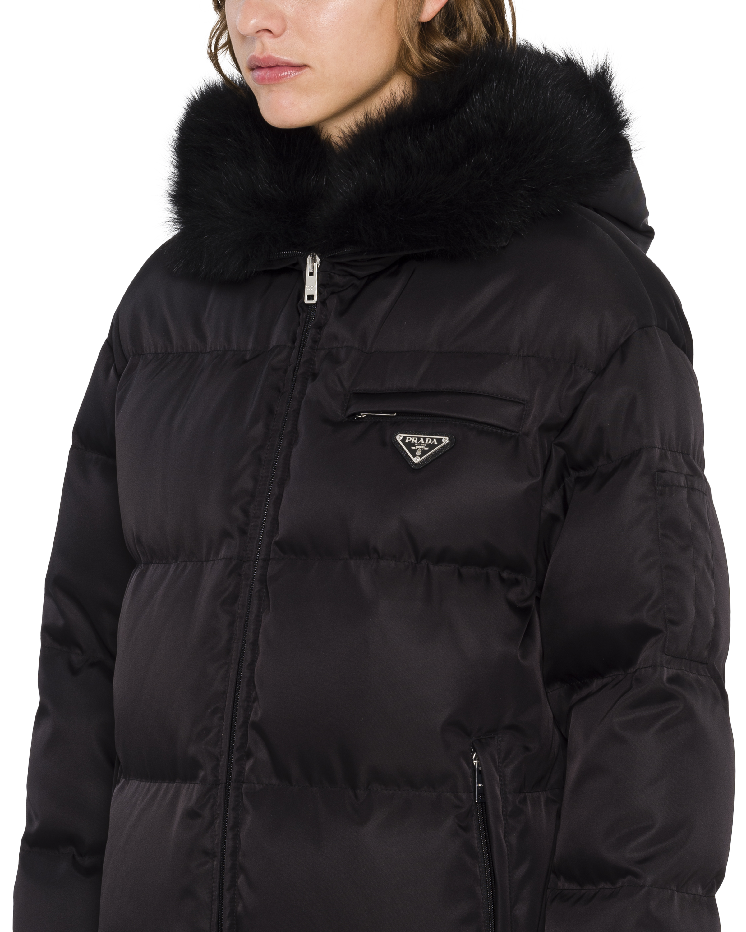 Prada nylon gabardine puffer jacket on sale