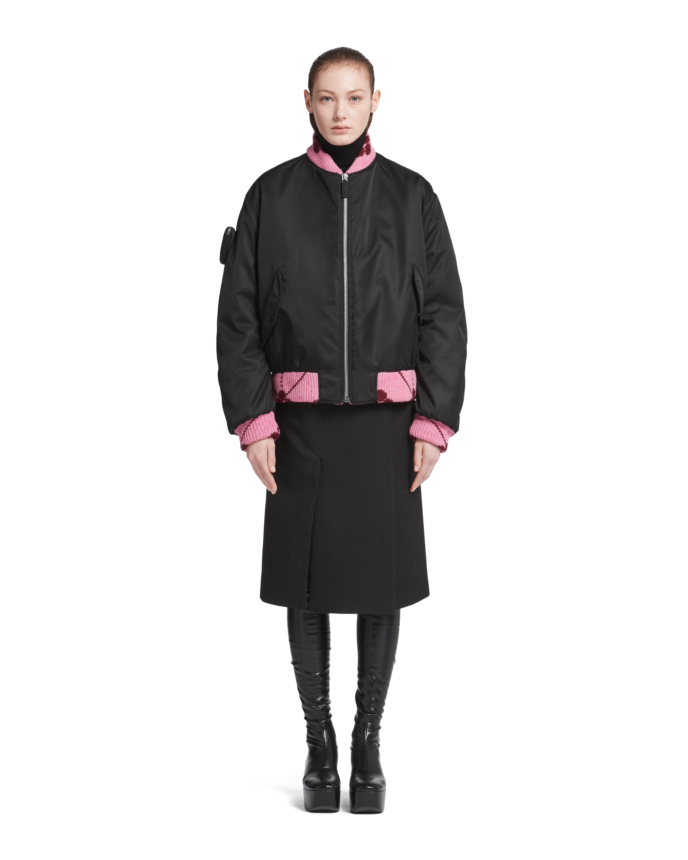 Black/pink Re-Nylon bomber jacket with 