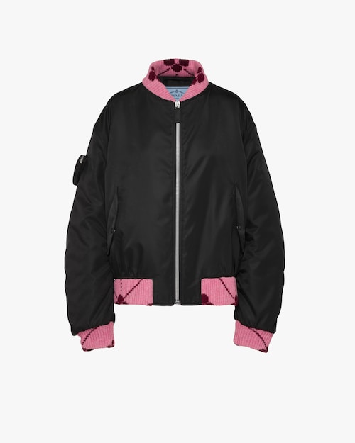 white nylon bomber jacket