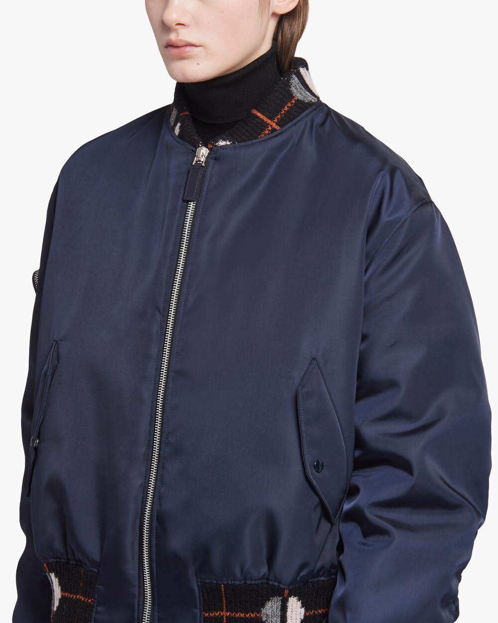 navy nylon bomber jacket