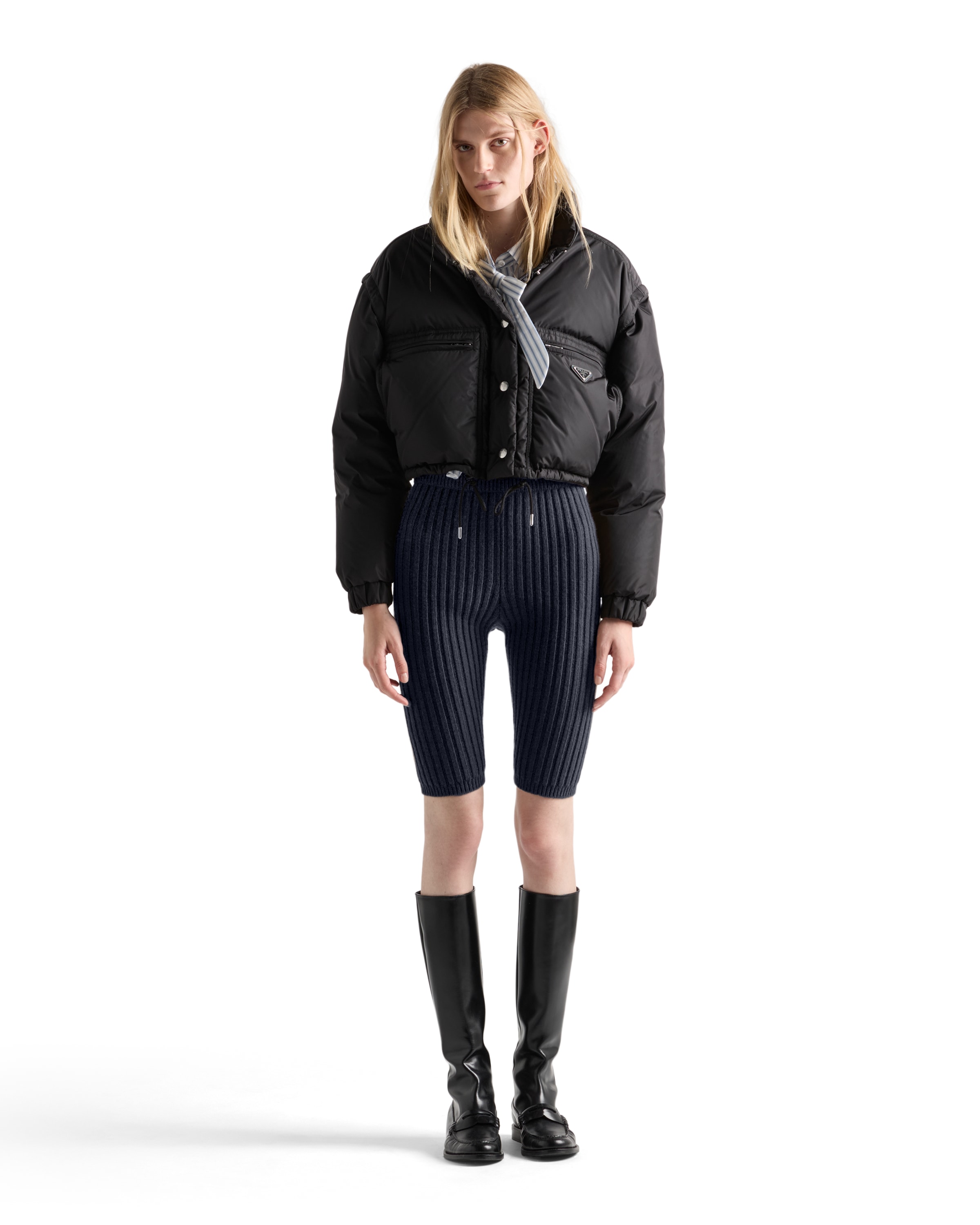 Prada Women's Cropped Re-nylon Down Jacket In Black
