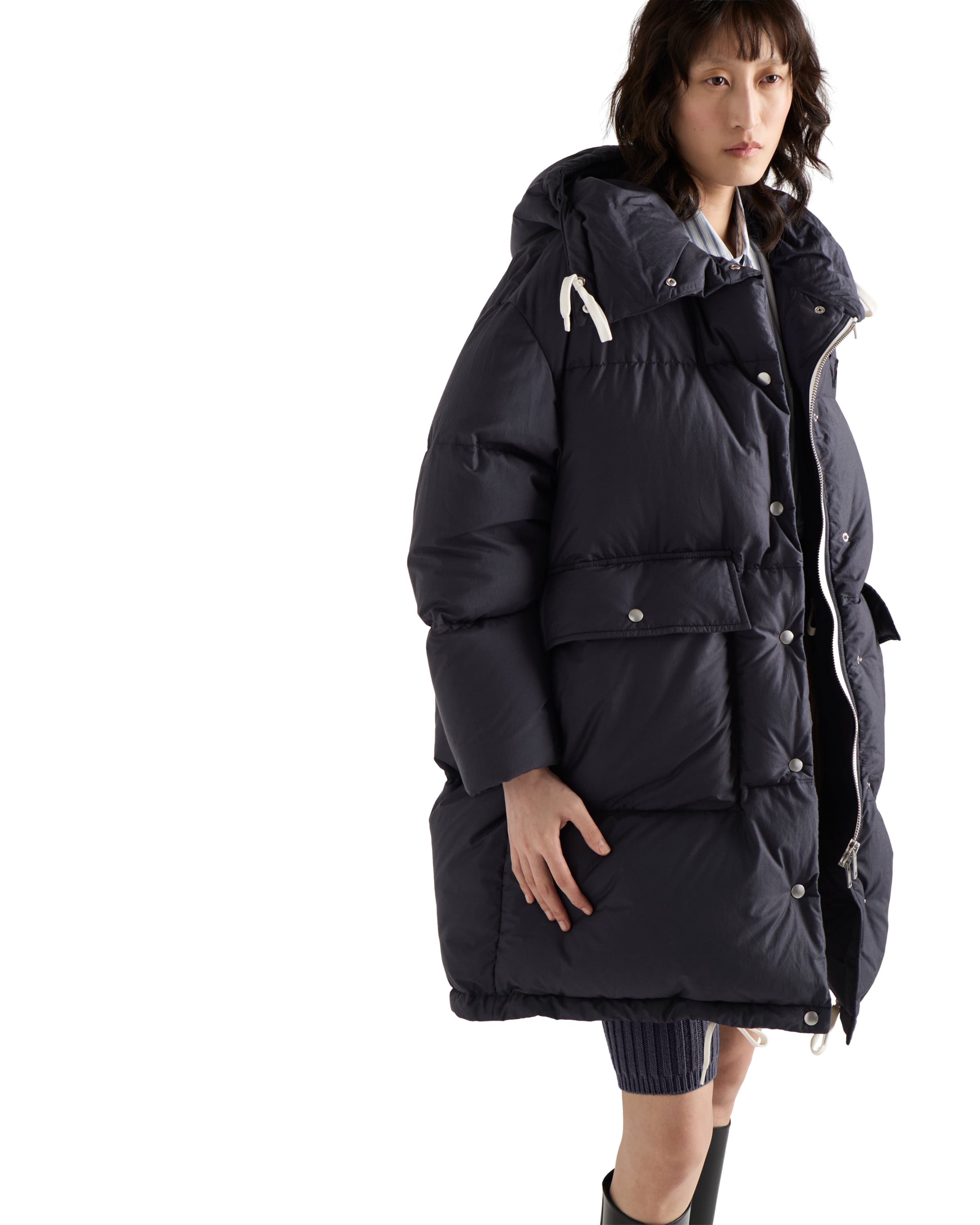 Prada Womens Blue Oversized Hooded Shell-down Parka Coat In Blue