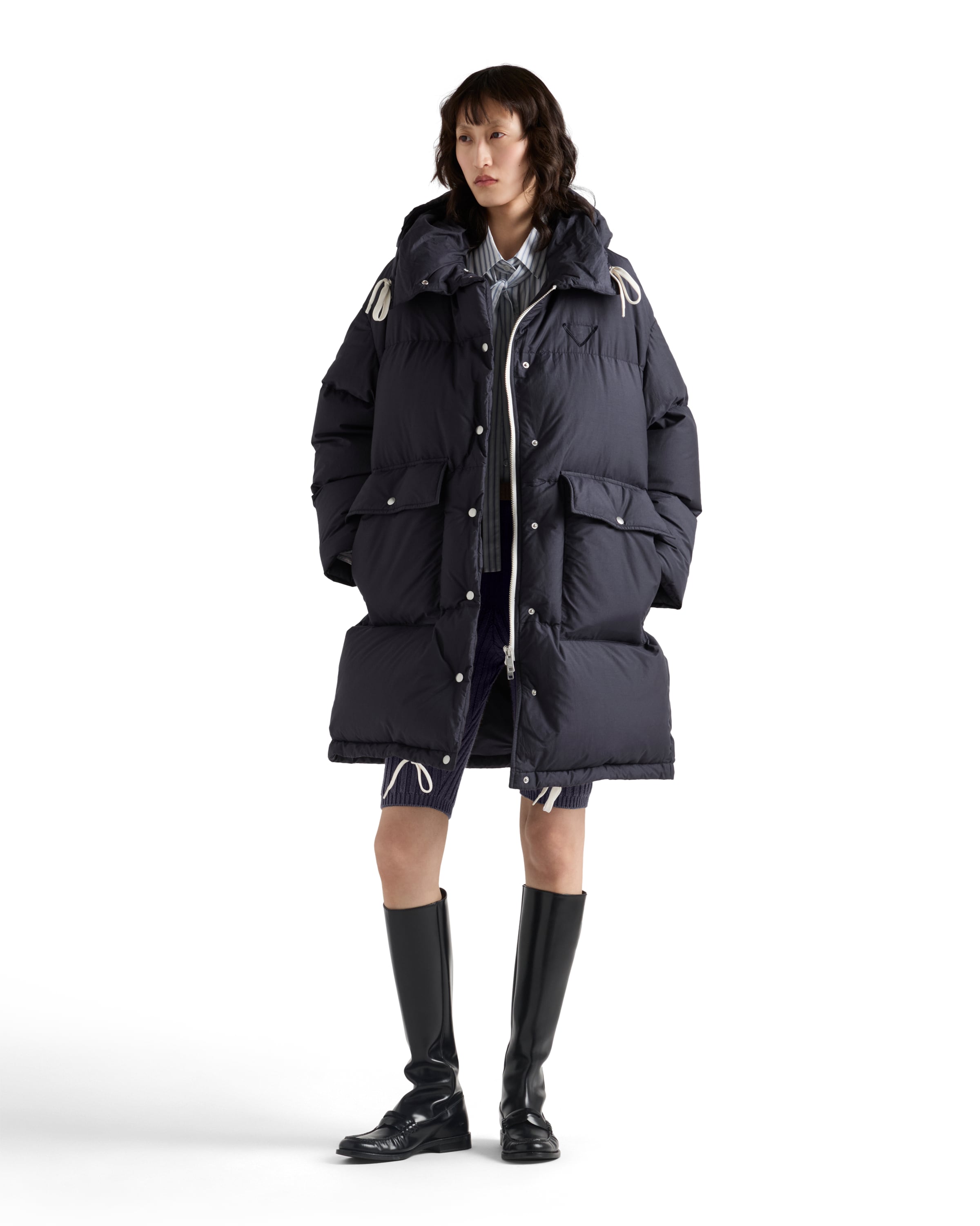 Prada Womens Blue Oversized Hooded Shell-down Parka Coat In Blue