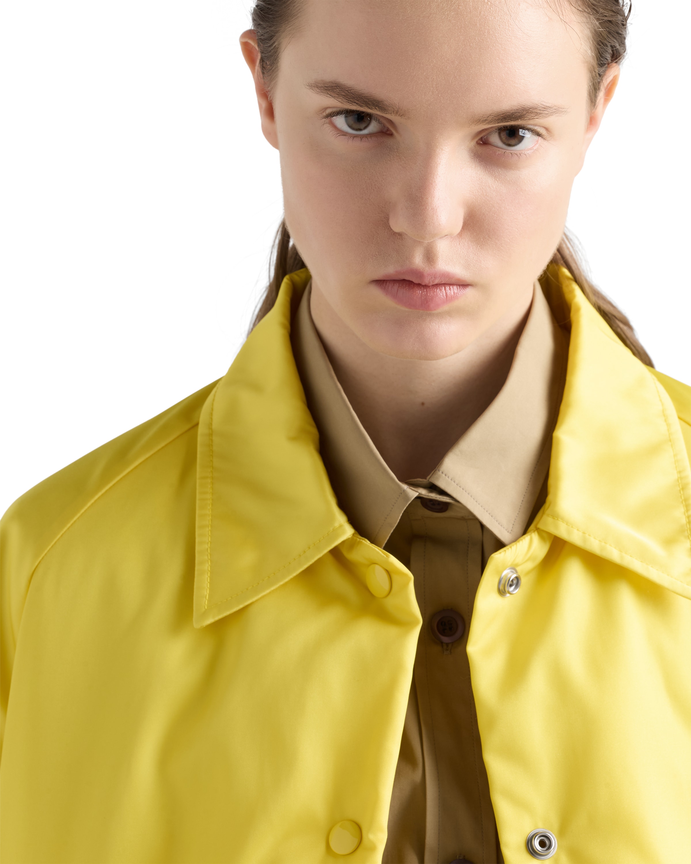 Prada Collared Jacket Front Pockets Long Sleeves In Gold