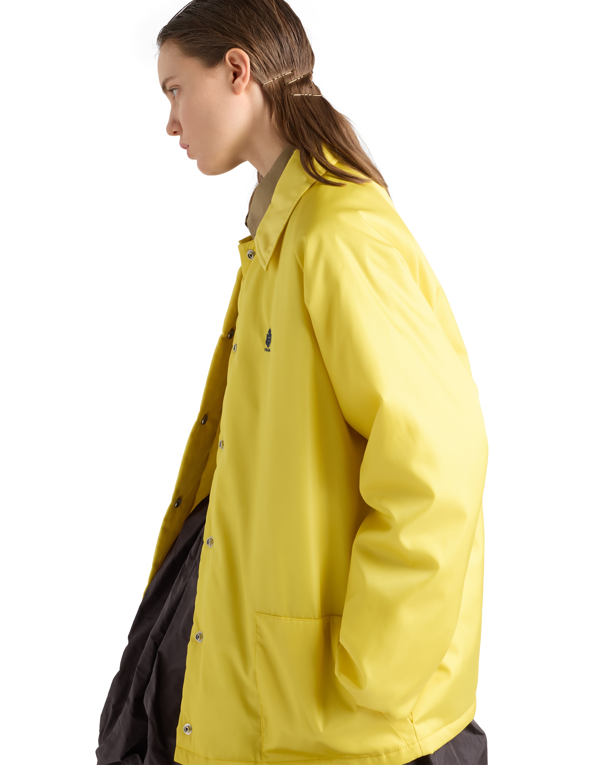 Prada Collared Jacket Front Pockets Long Sleeves In Gold