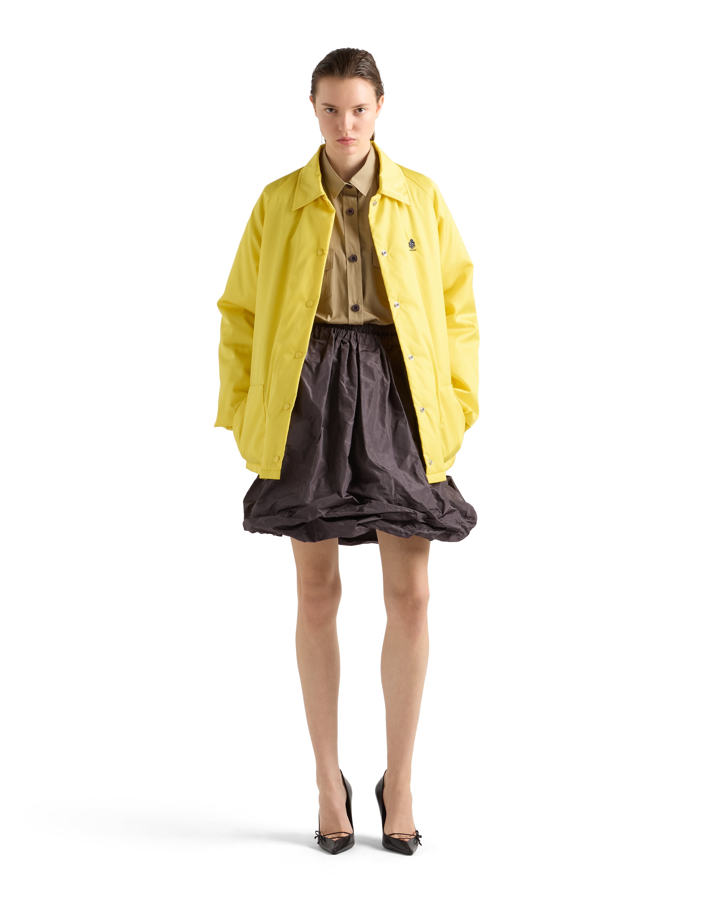 Prada Collared Jacket Front Pockets Long Sleeves In Gold
