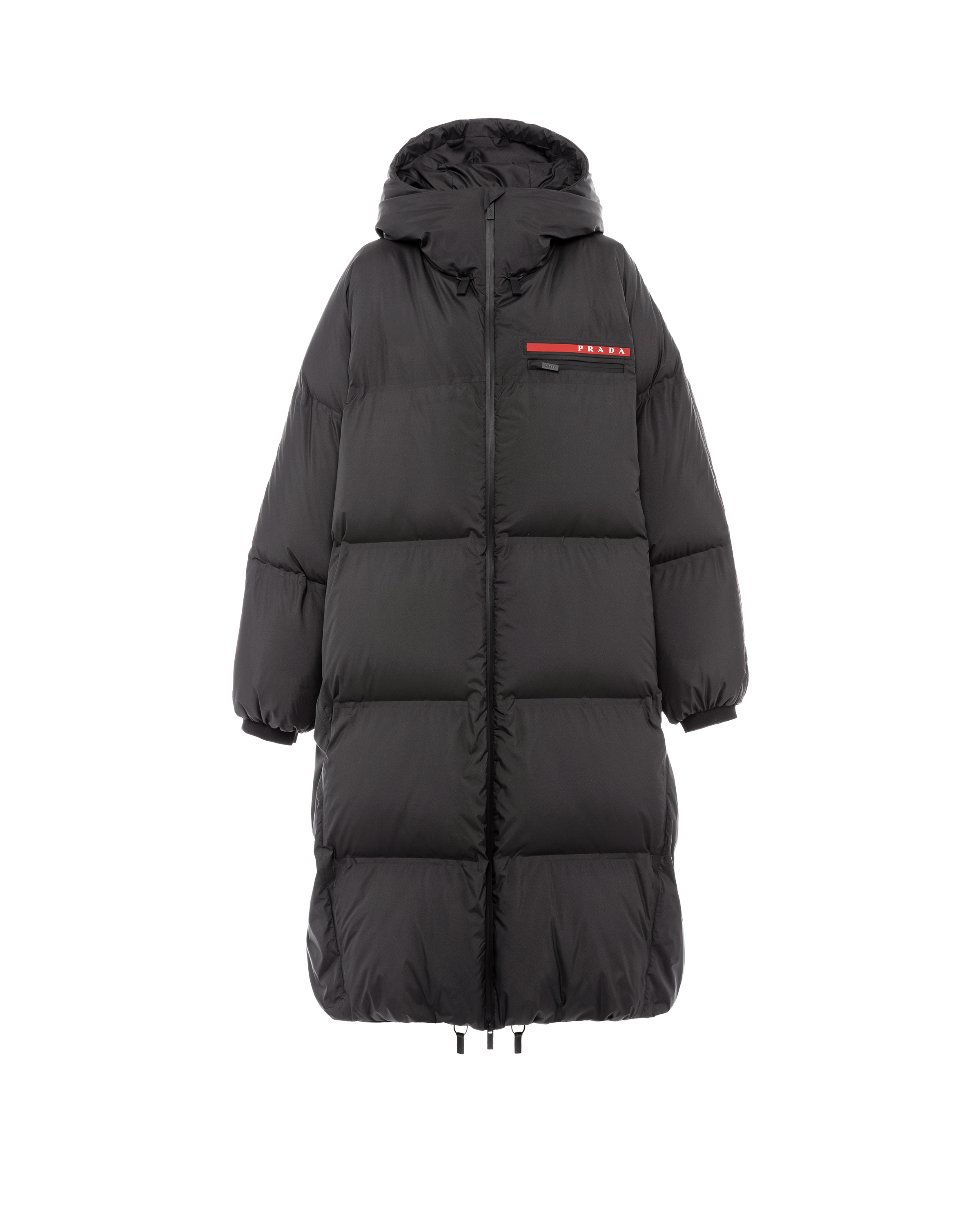 Prada Oversized Technical Nylon Down Coat In Black