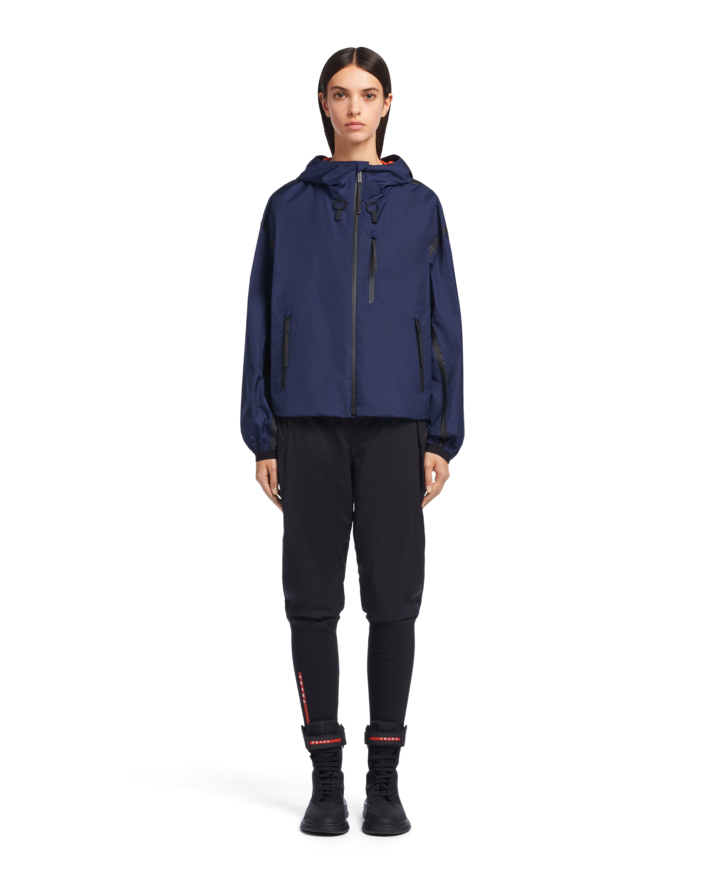 Prada Light Extreme-tex Hooded Jacket In Navy