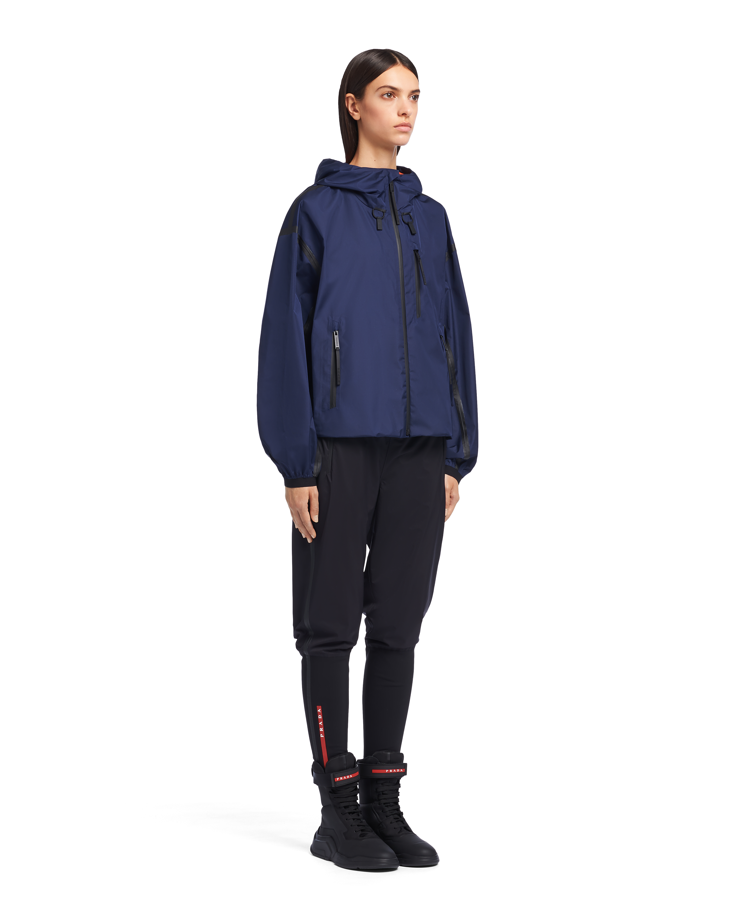 Prada Light Extreme-tex Hooded Jacket In Navy