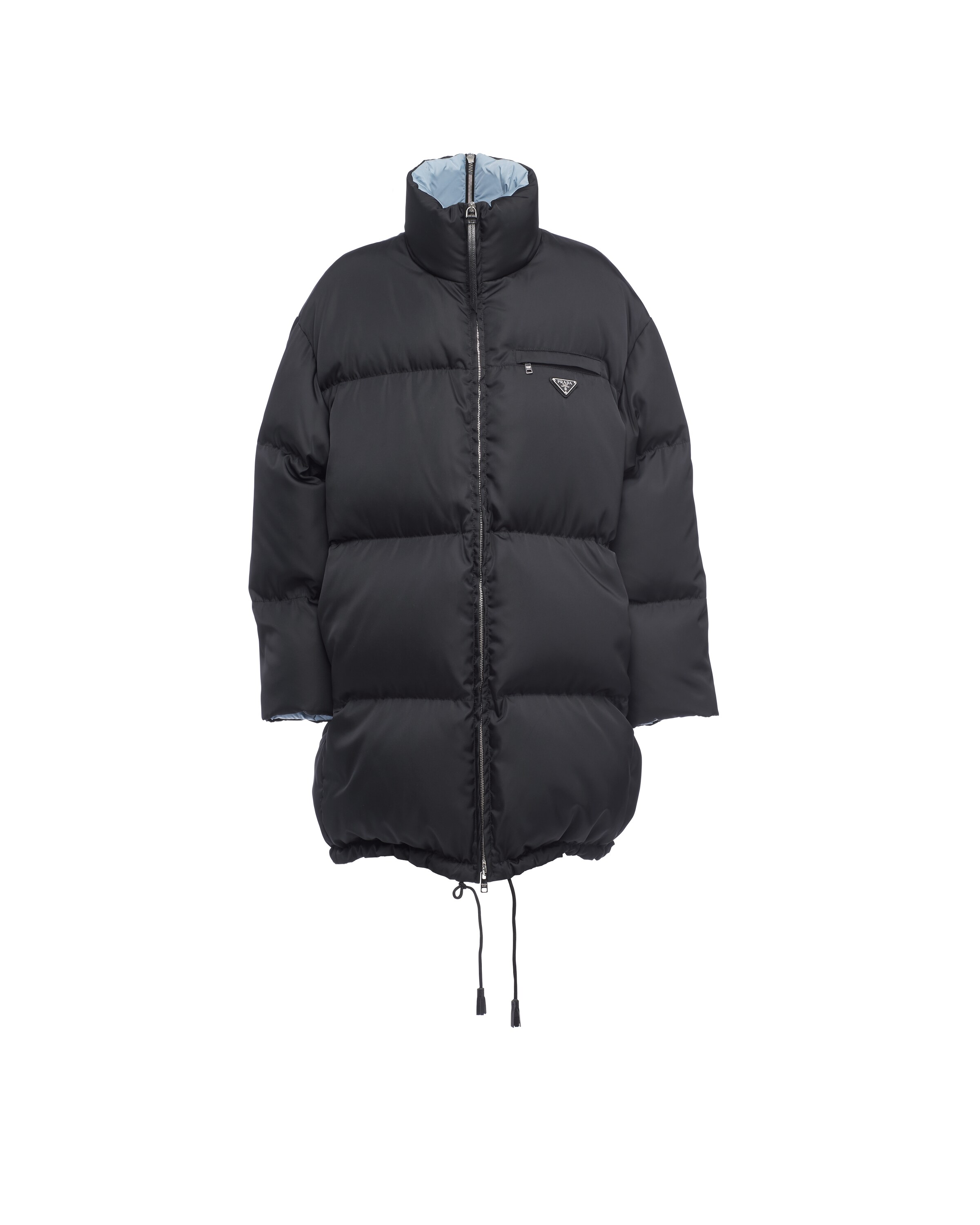 Prada Manteau À Capuche En Gabardine Re-nylon, Femme, Noir, Taille 38