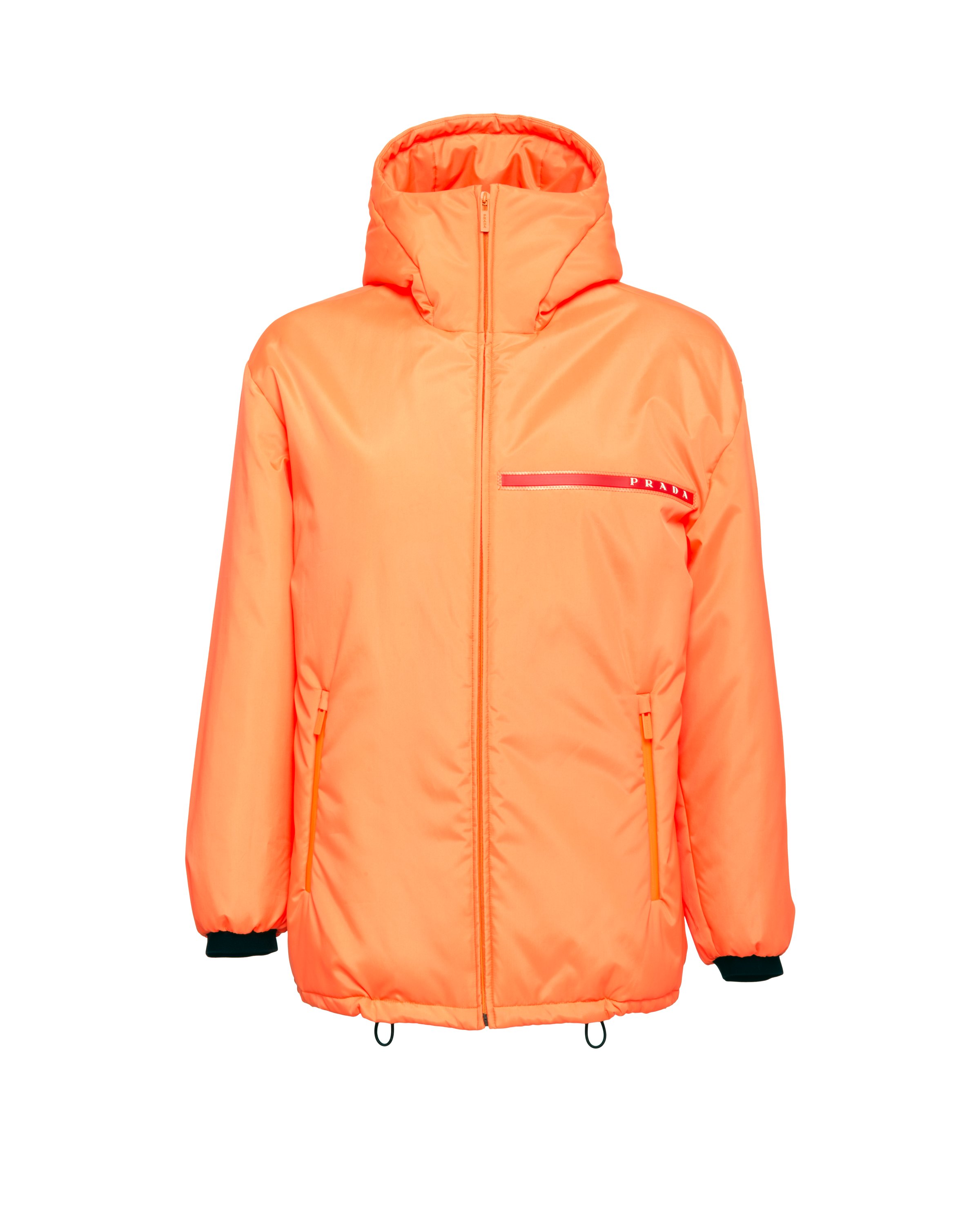 Padded technical fabric hooded jacket 