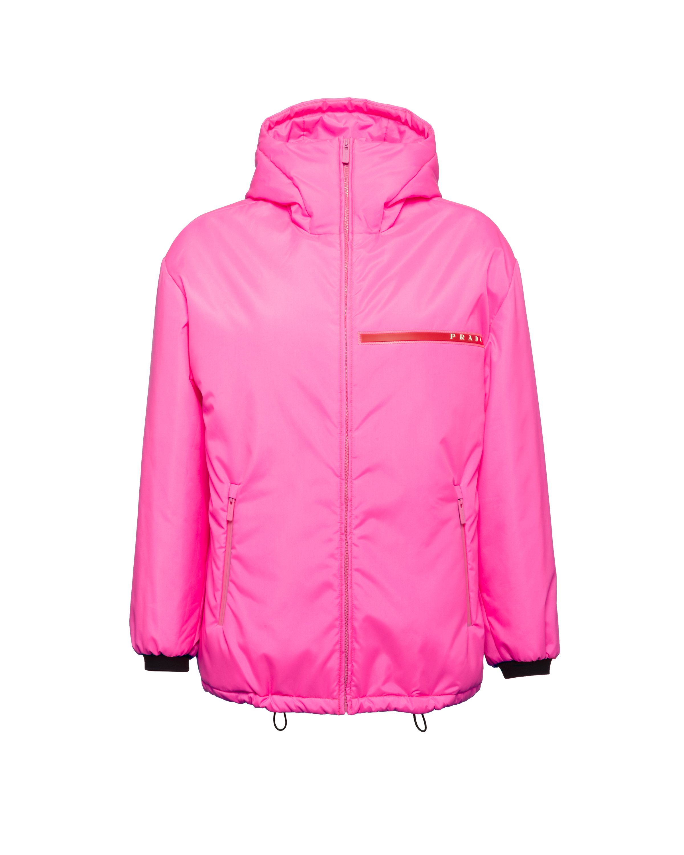 Padded technical fabric hooded jacket 