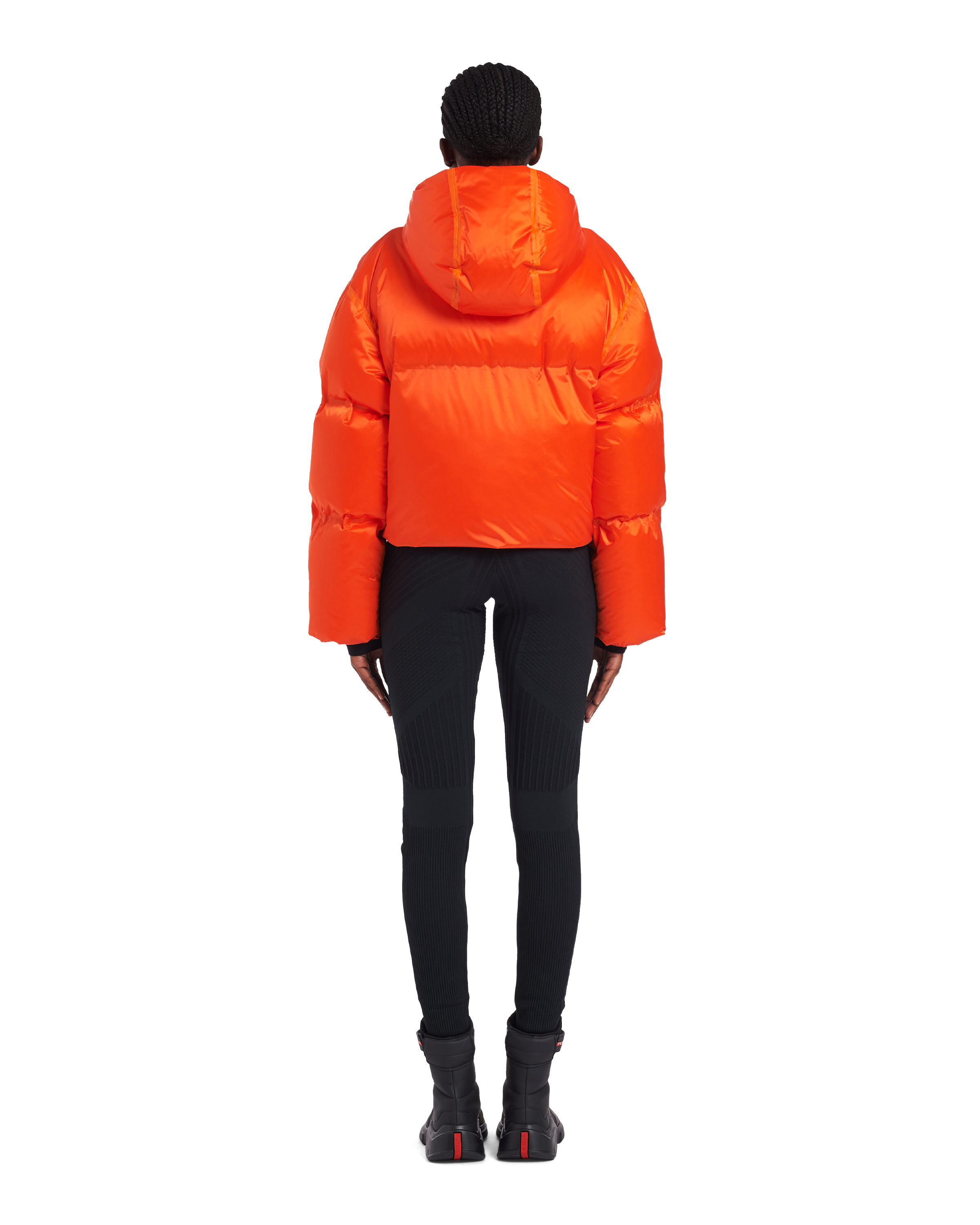 Orange Cropped Technical Re nylon Down Jacket PRADA