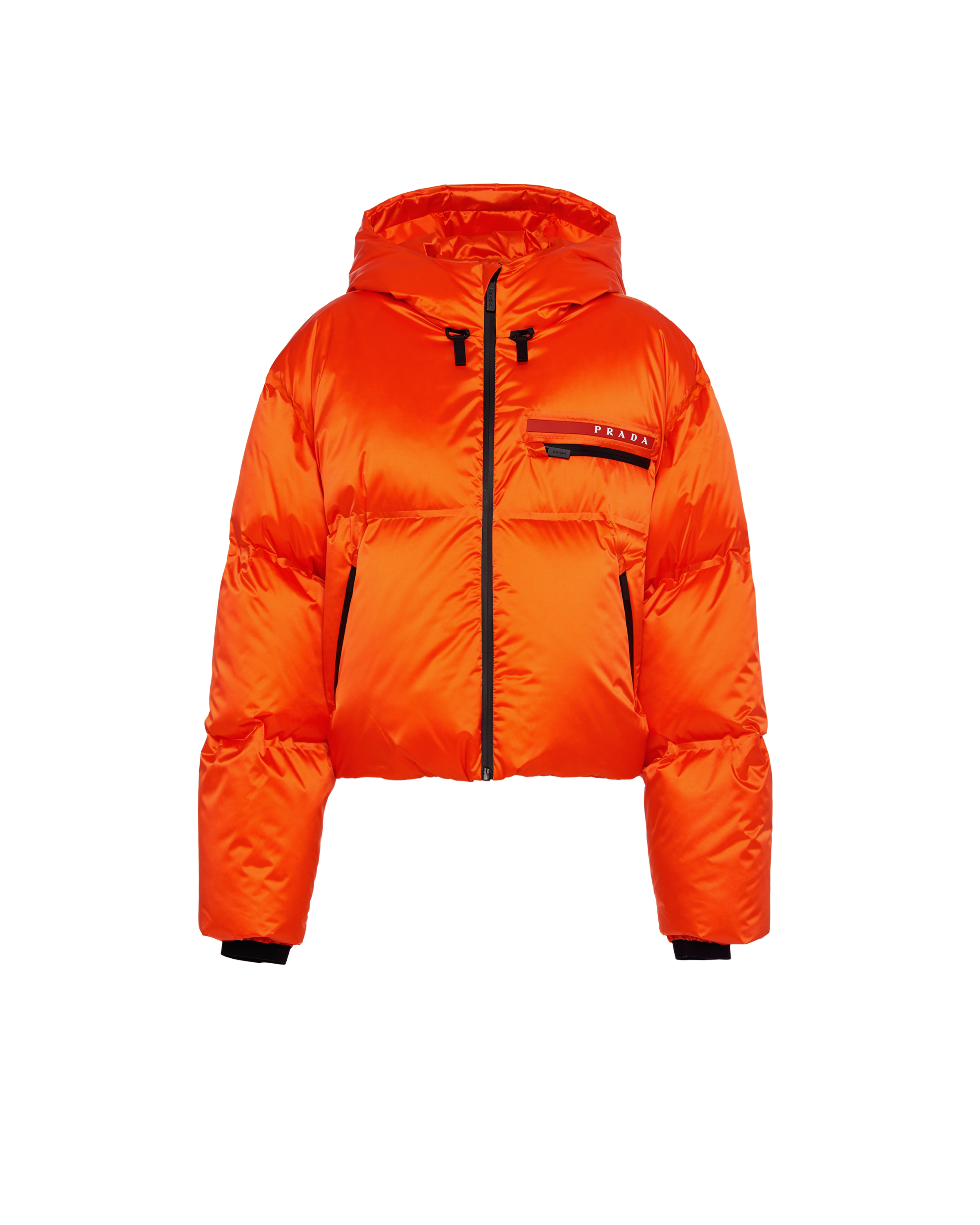 Prada Cropped Technical Nylon Down Jacket In Orange