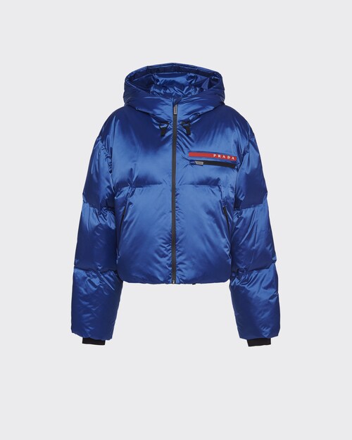 Indigo Blue Cropped technical nylon down jacket | Prada