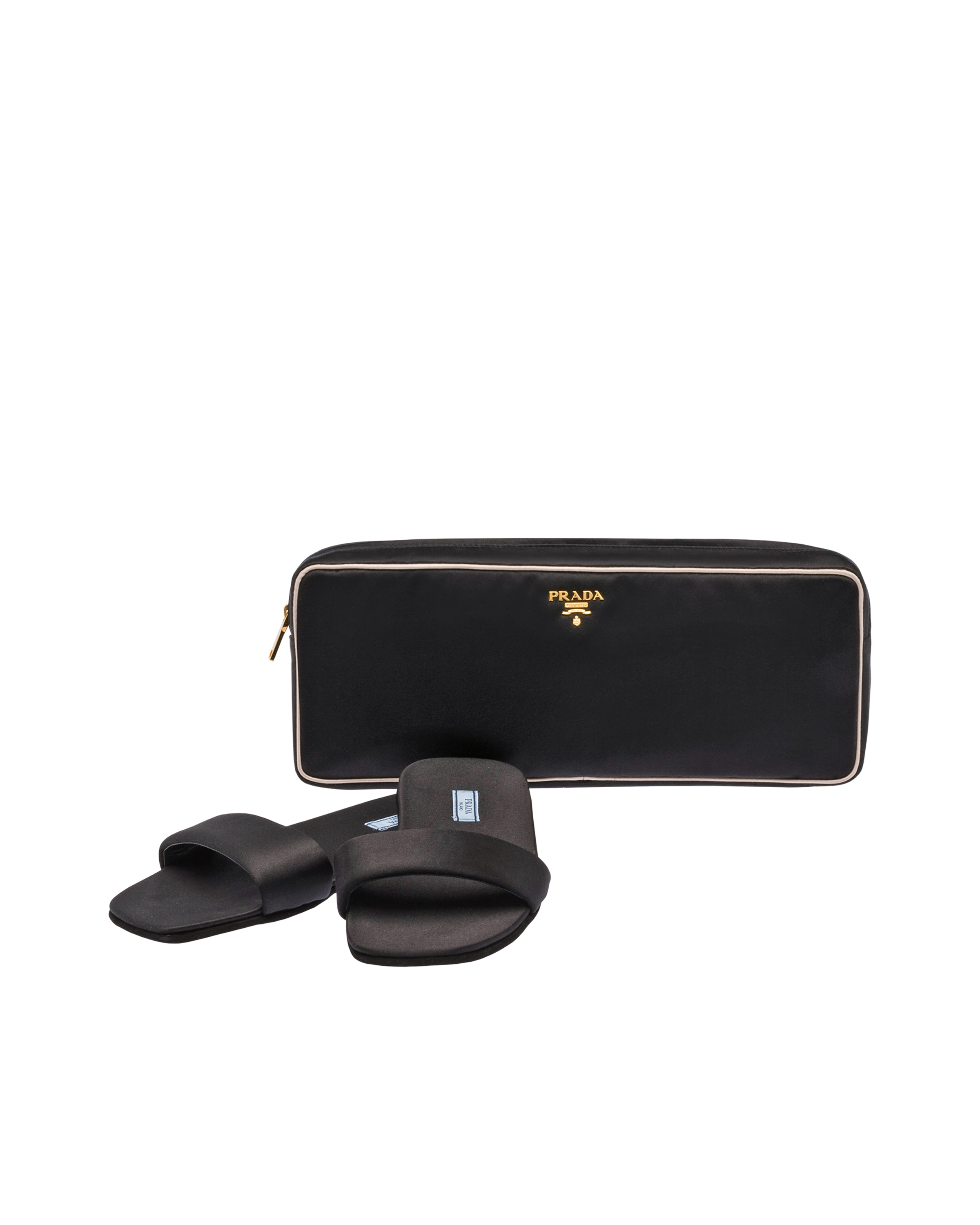 Black/chalk White Satin Slipper Travel Pouch Prada