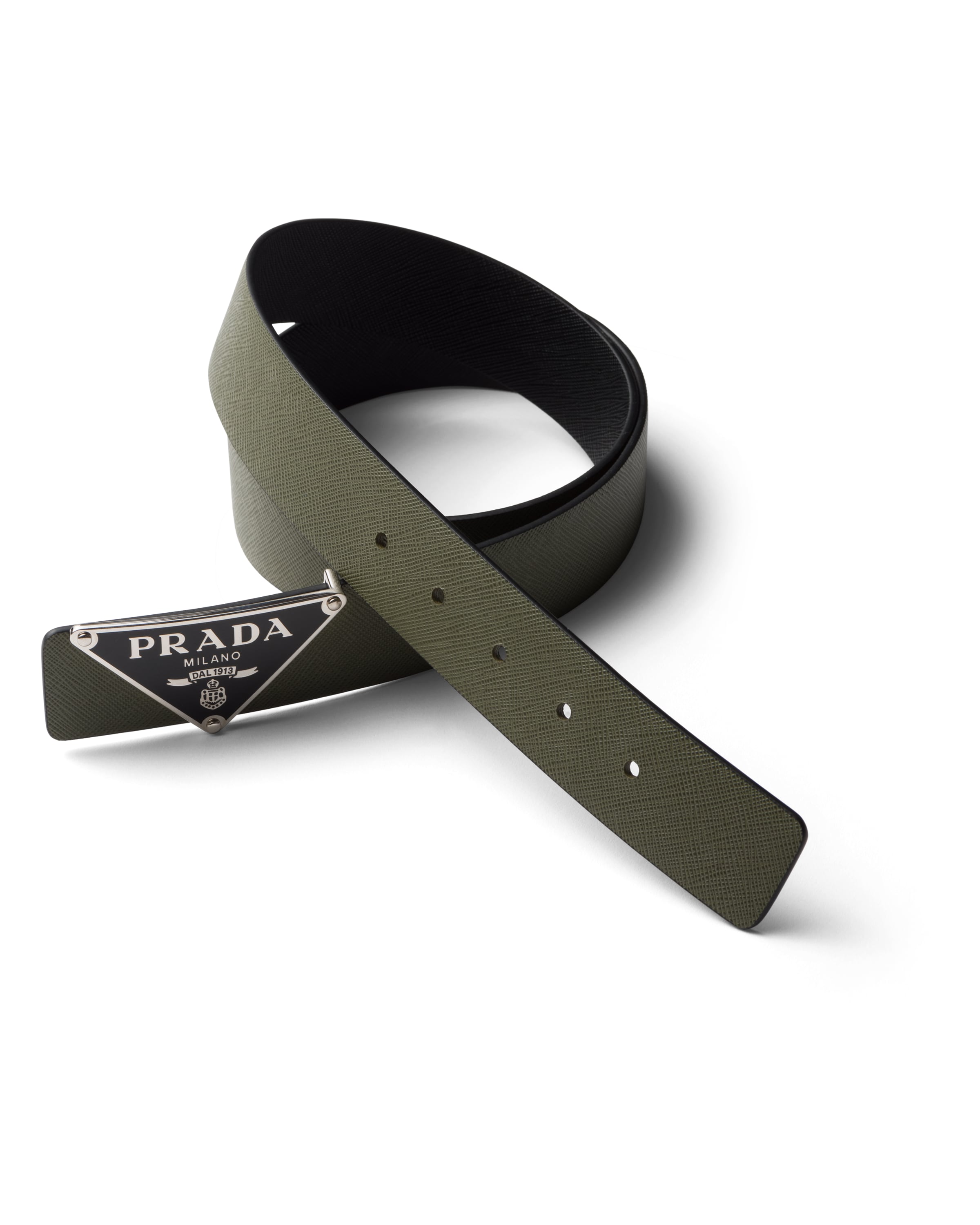 Prada Reversible Saffiano Leather Belt Strap In Loden/black