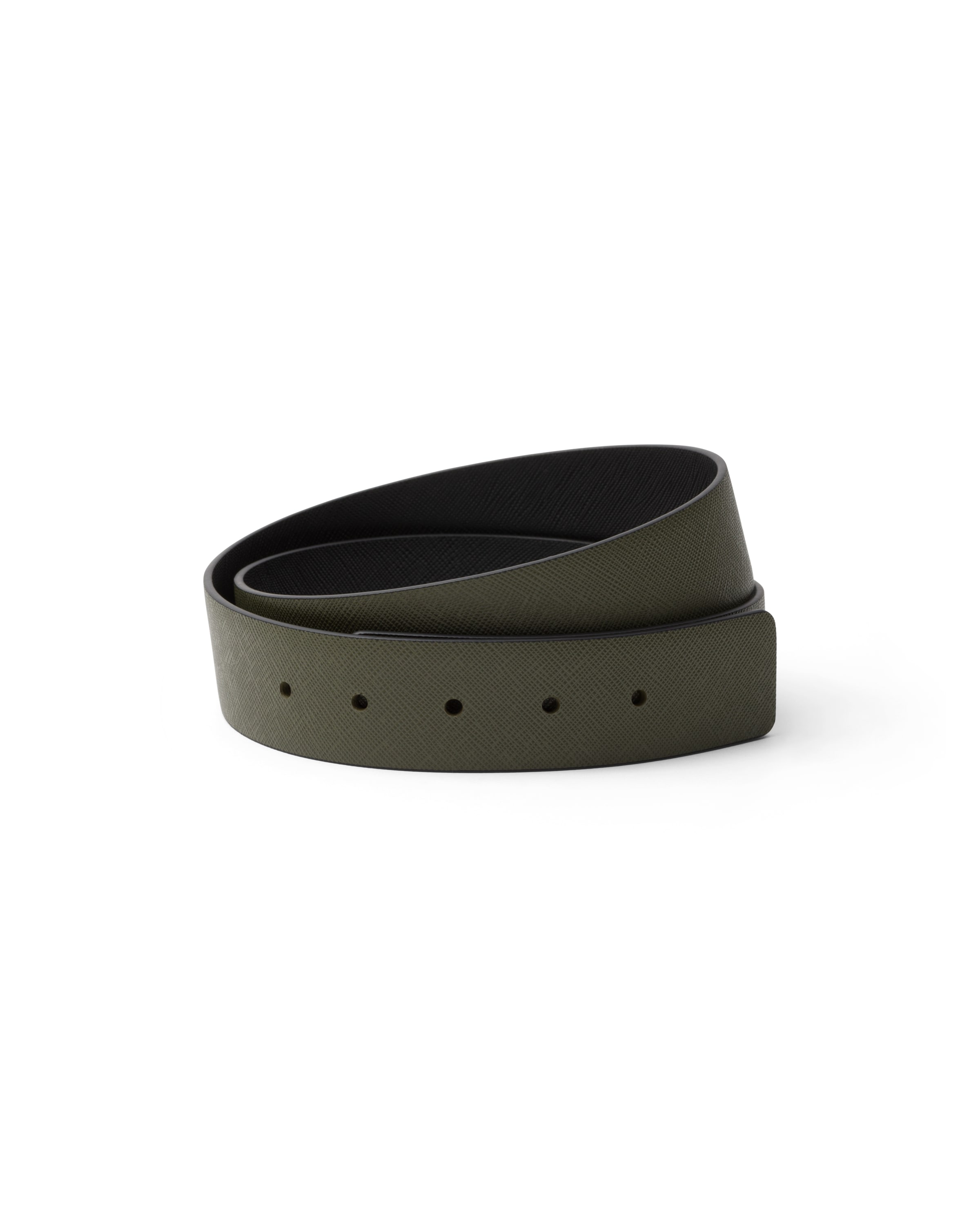 Prada Reversible Saffiano Leather Belt Strap In Loden/black