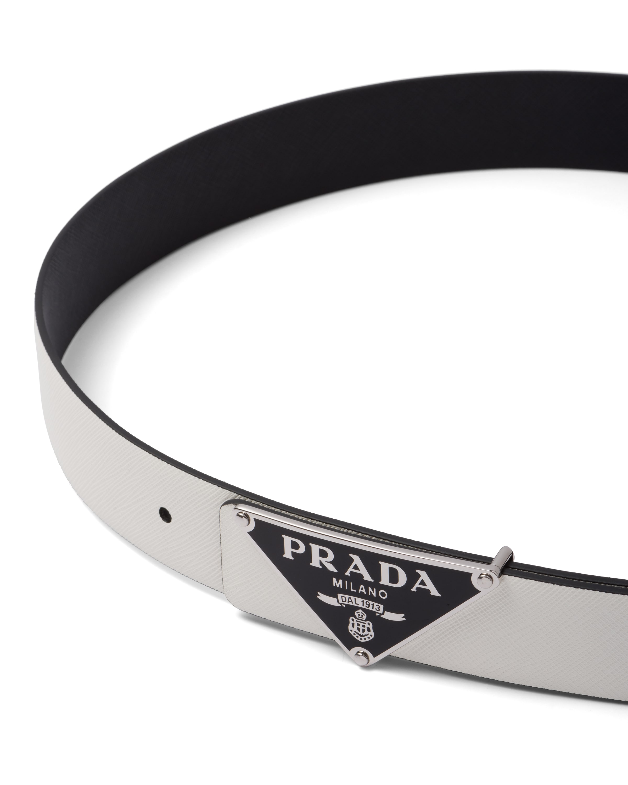 Prada Men's Reversible Saffiano Leather Belt Strap In White/black