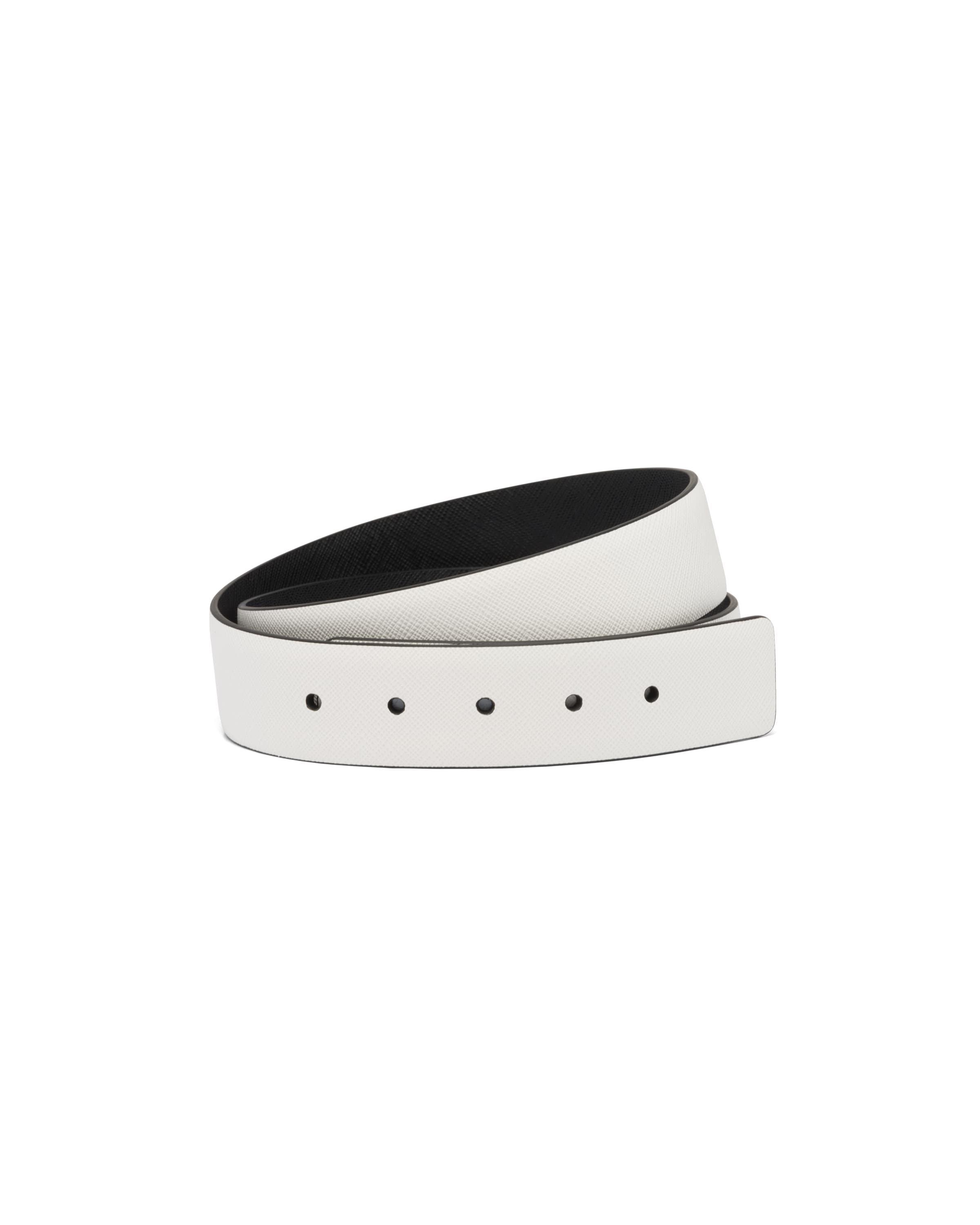 Prada Men's Reversible Saffiano Leather Belt Strap In White/black