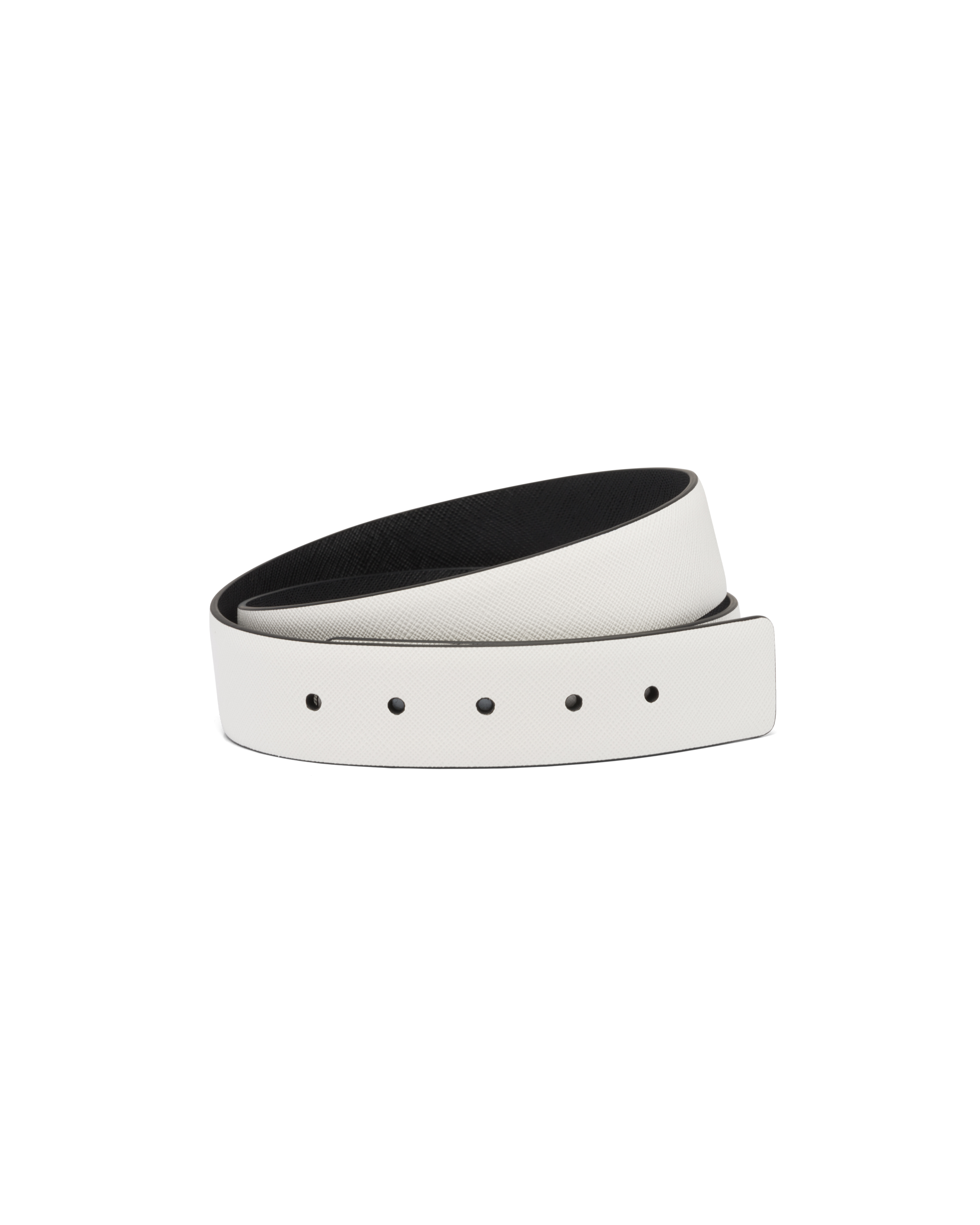 Shop Prada Reversible Saffiano Leather Belt Strap In White/black