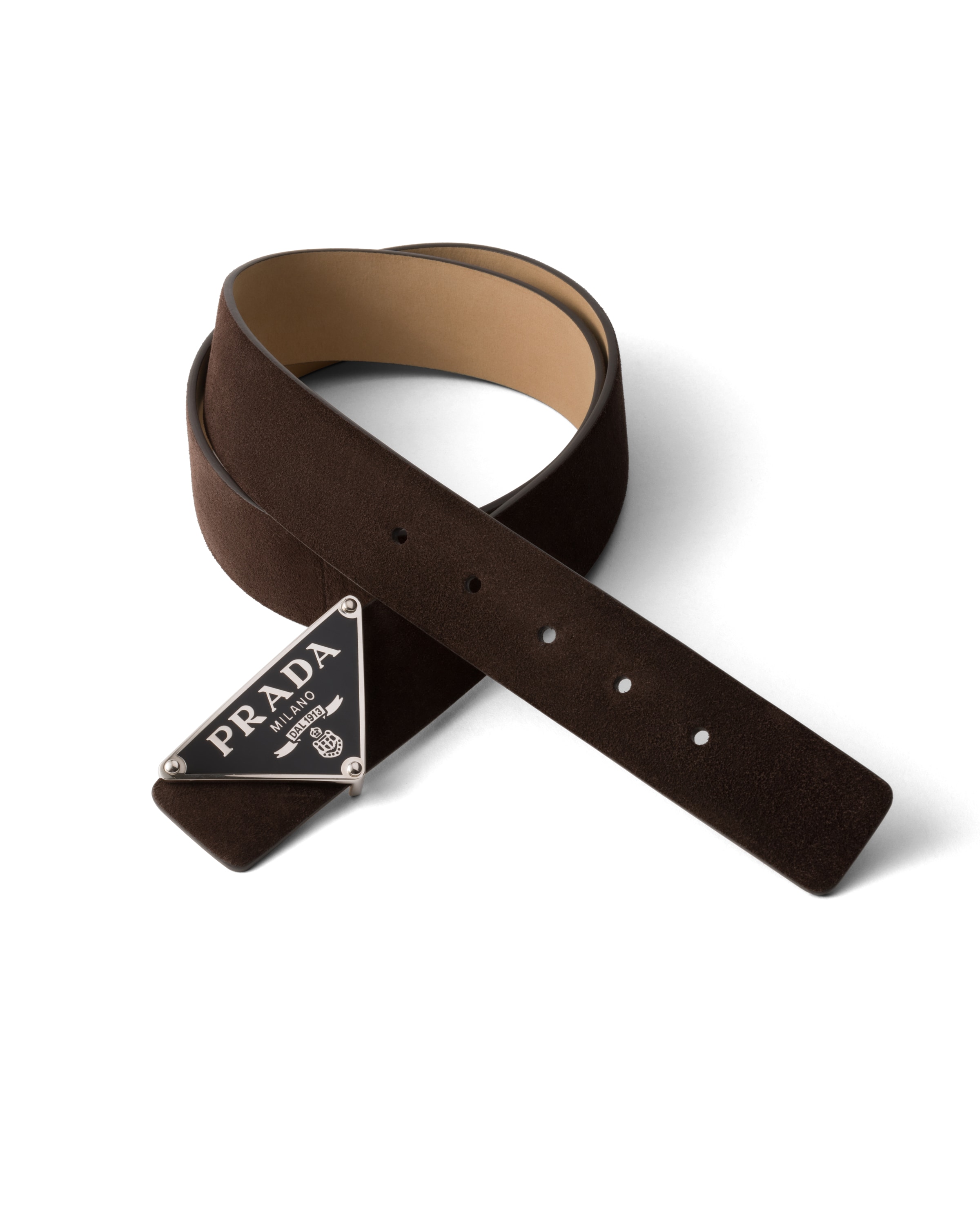 Prada Men's Suede Belt Strap In Dark Brown
