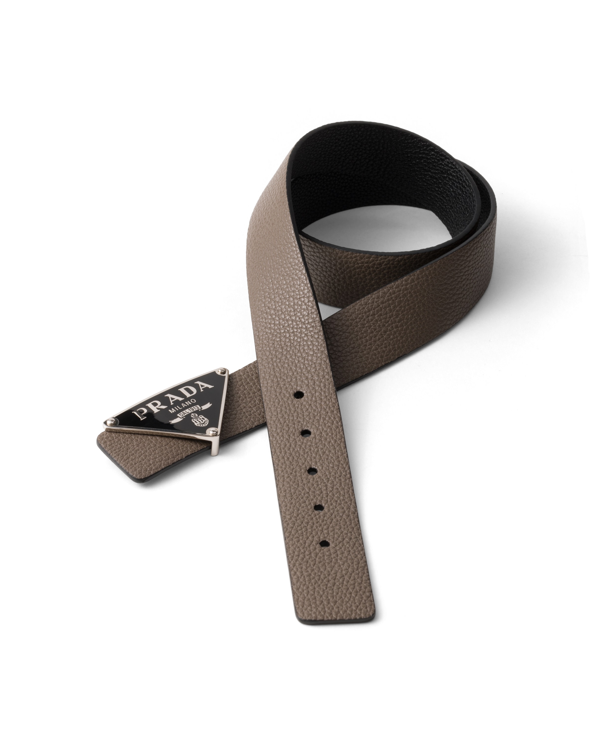 Prada Leather Belt Strap In Bambus/schwarz
