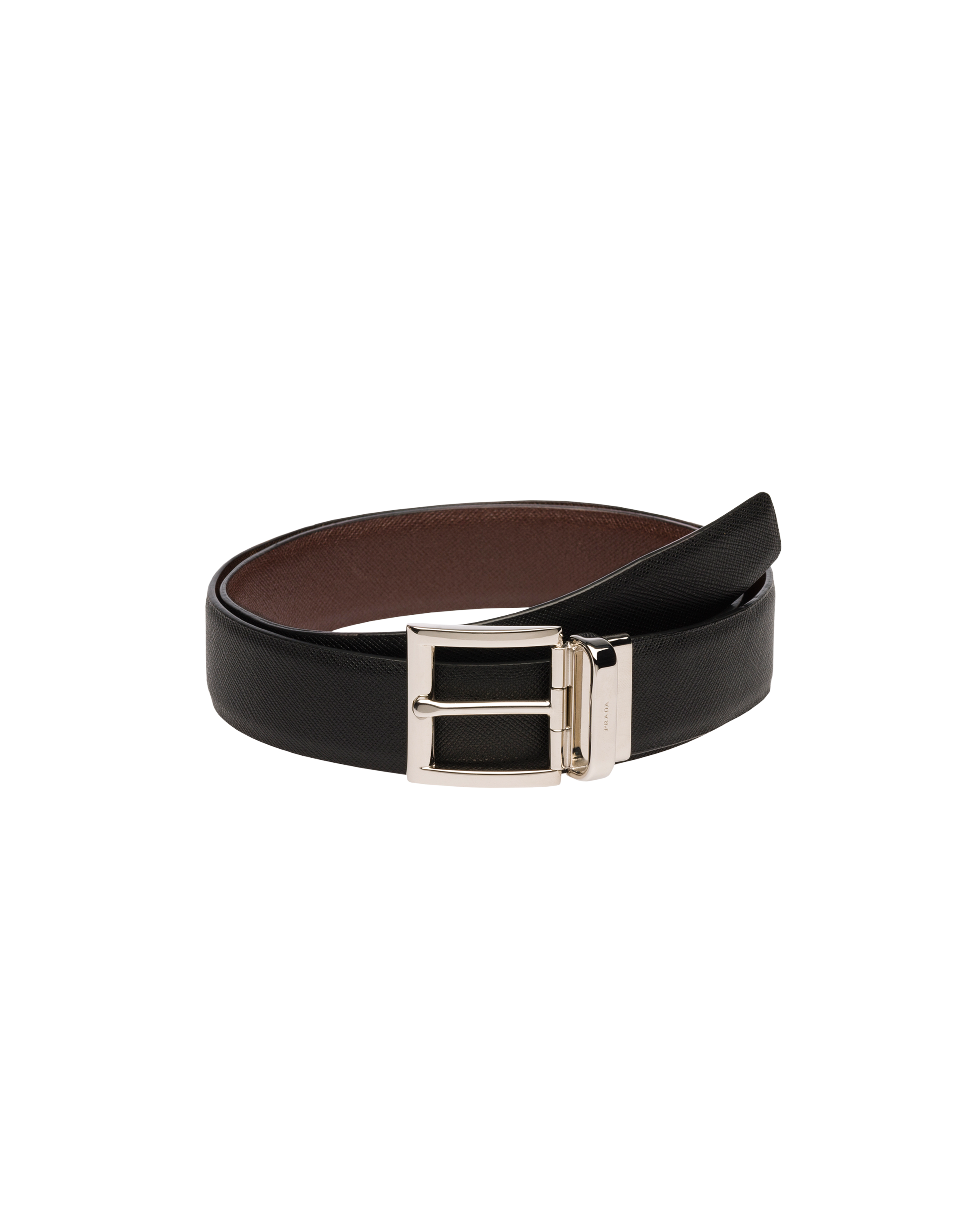 Prada Men Two-toned Saffiano Leather Reversibile Belt In Black / Burnt Sienna
