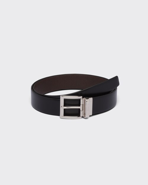 Black/coffee Brown Saffiano Leather Reversible Belt | Prada