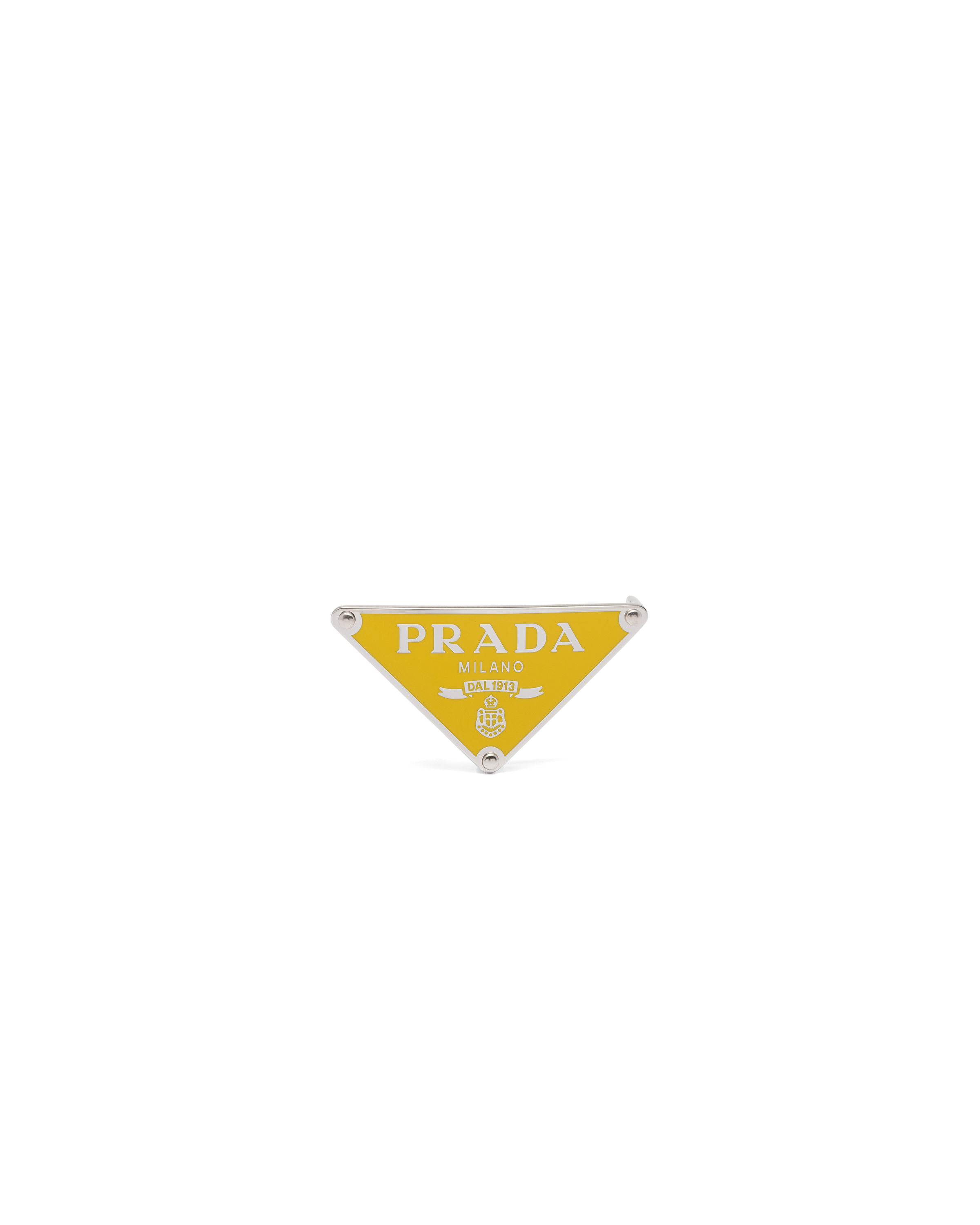 Prada Men's Triangle Logo Metal Belt Buckle In Sunny Yellow