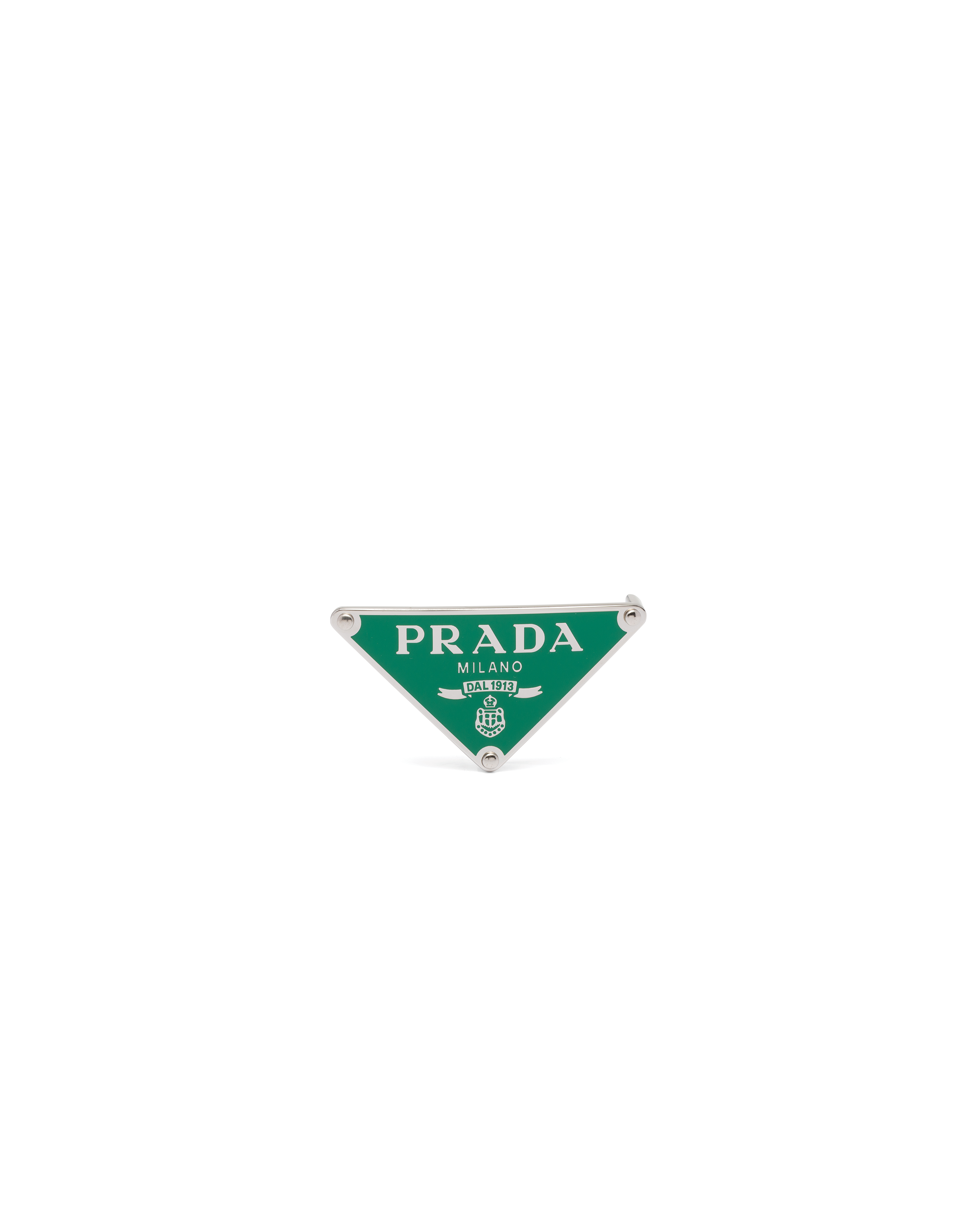 Prada Men's Triangle Logo Metal Belt Buckle In Mango